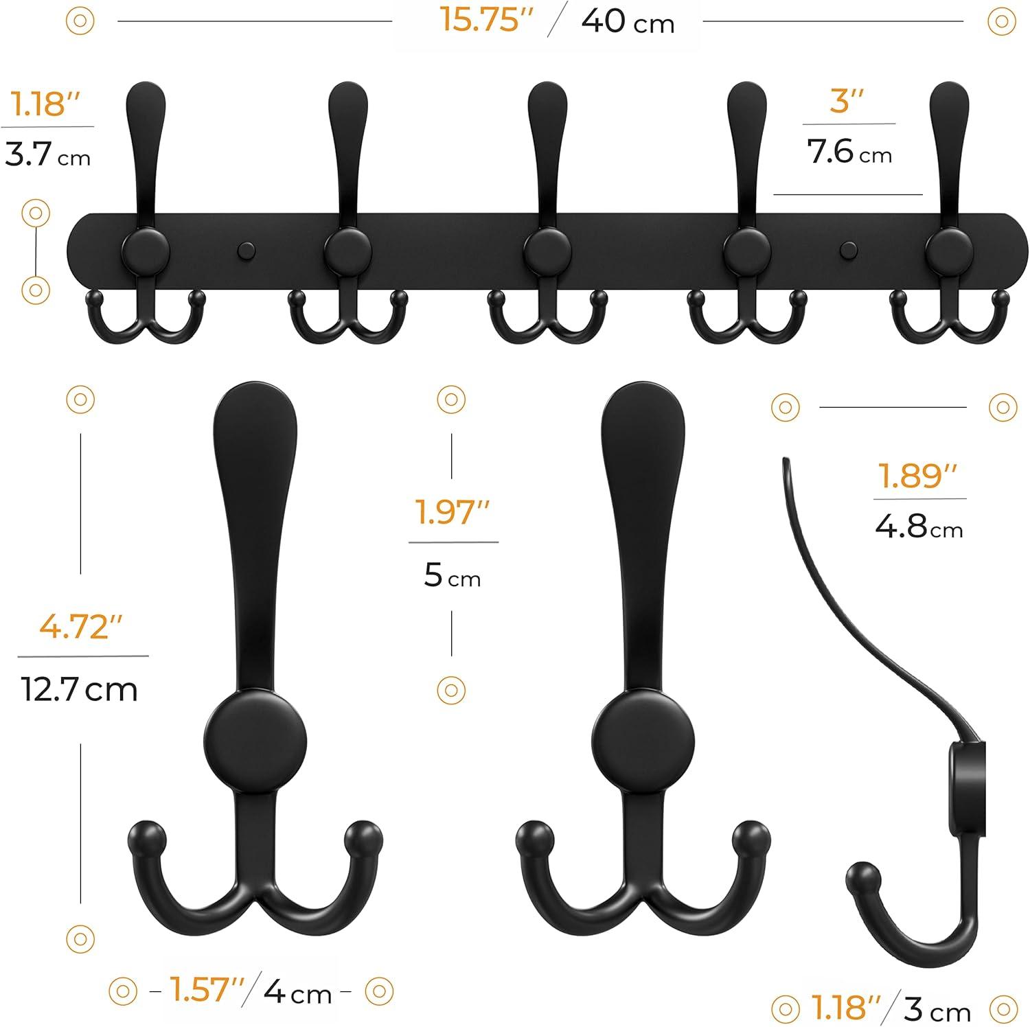 TWCTUWEN Black Coat Rack Wall Mounted Heavy Duty Stainless Steel Finish Wall Hook Rack 5 Tri Coat Hooks For Hanging Towels Bags Hat Bathroom Entryway Metal Peg Board Holders Stainless Steel Crab Pot
