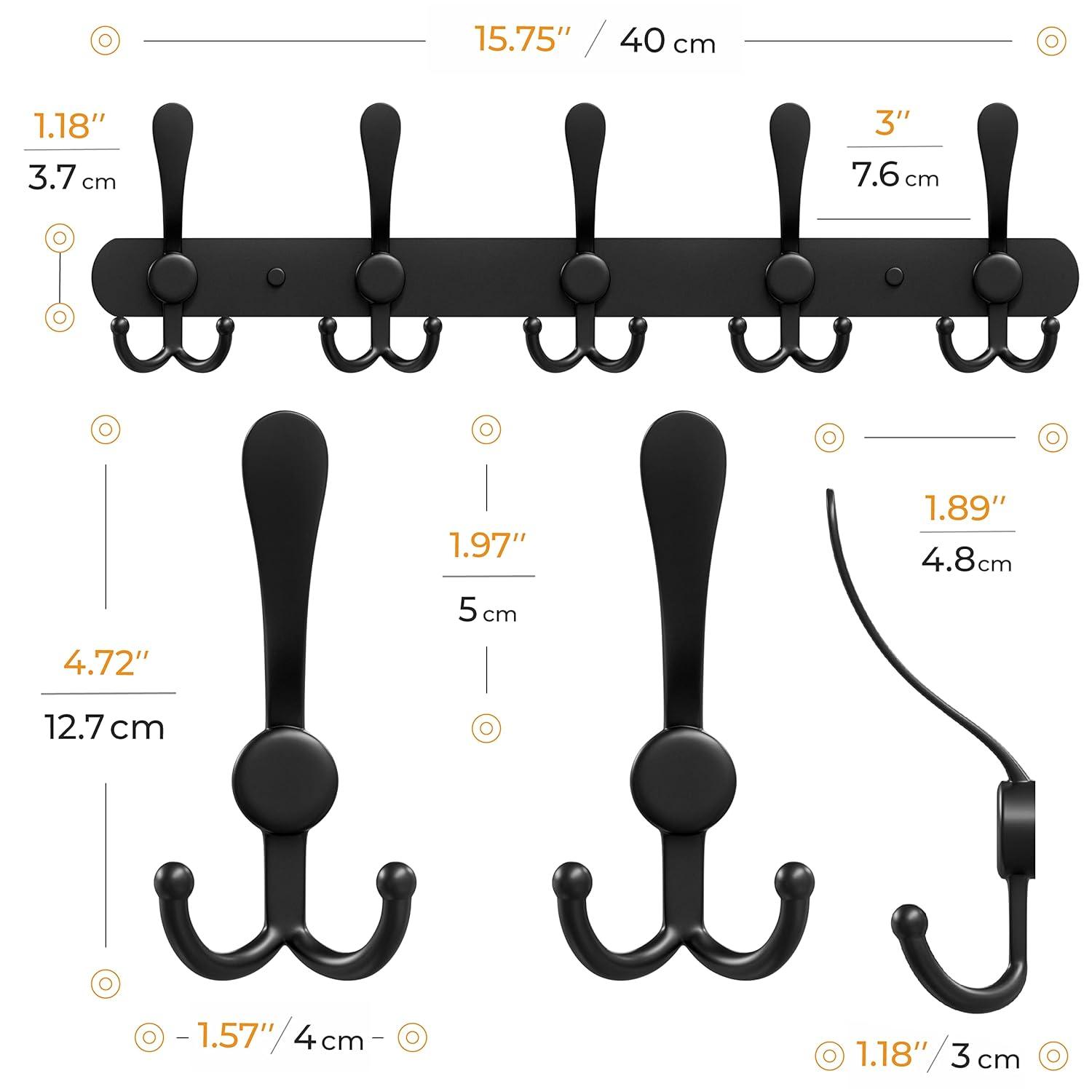 TWCTUWEN Black Coat Rack Wall Mounted Heavy Duty Stainless Steel Finish Wall Hook Rack 5 Tri Coat Hooks For Hanging Towels Bags Hat Bathroom Entryway Metal Peg Board Holders Stainless Steel Crab Pot