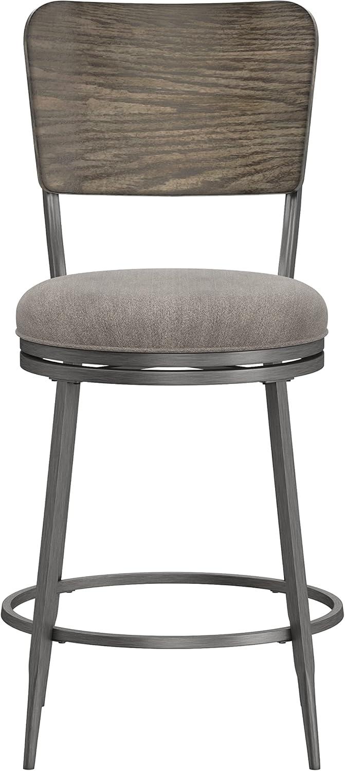 Hillsdale, Garren Metal Counter Height Swivel Stool with Wood Panel Back, Rubbed Pewter
