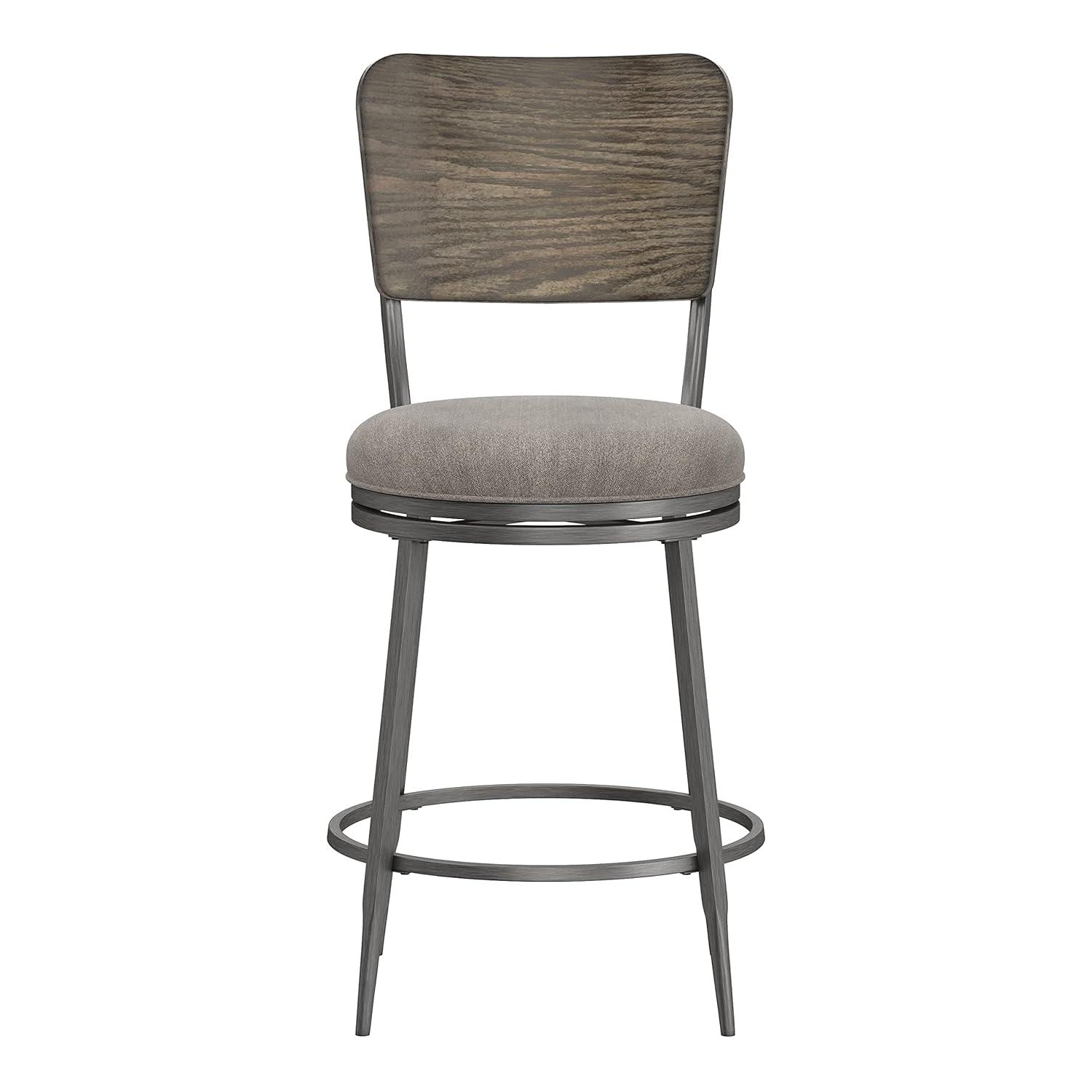 Hillsdale, Garren Metal Counter Height Swivel Stool with Wood Panel Back, Rubbed Pewter