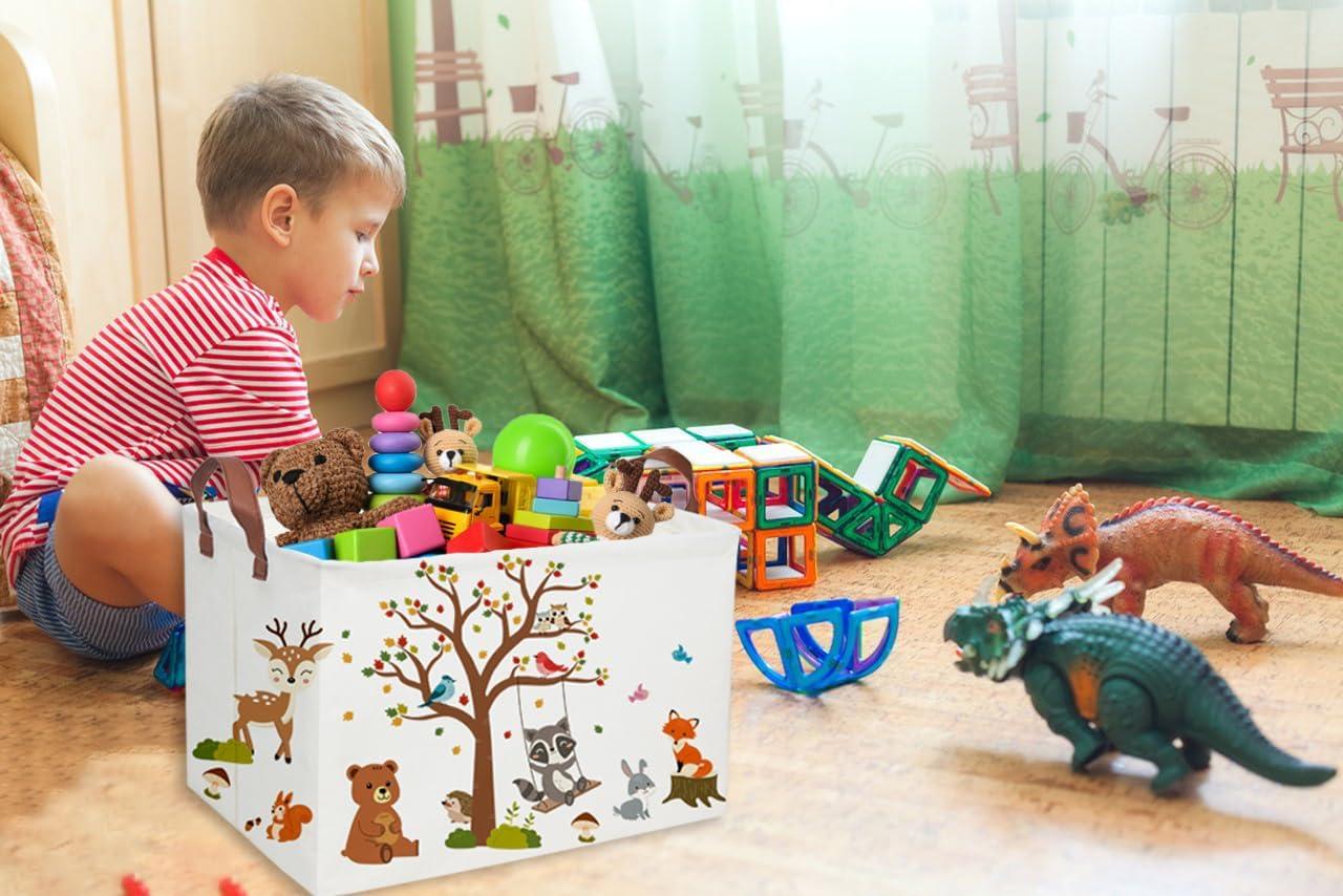 Essme Rectangular Kids Baskets Boys Basket,Animal Storage Basket with Handles for Kids Room Decor, Toy Box,Book Storage Bin（Autumn animals）