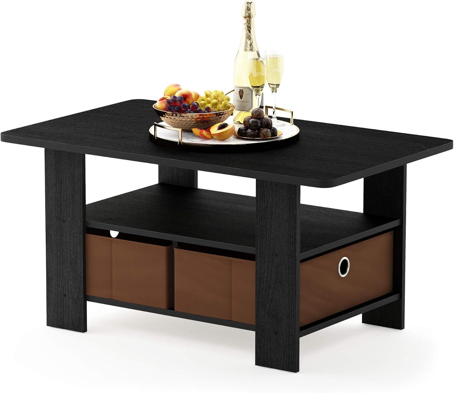 11158AM-MBR Andrey Coffee Table with Bin Drawer, Americano & Medium Brown