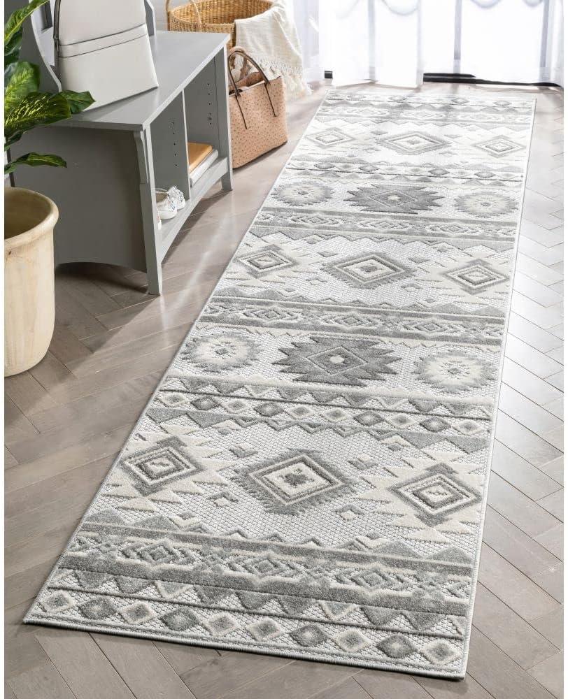 Ebern Designs Dickenson Mamba Geometric Grey Indoor/Outdoor Hi-Lo Area Rug