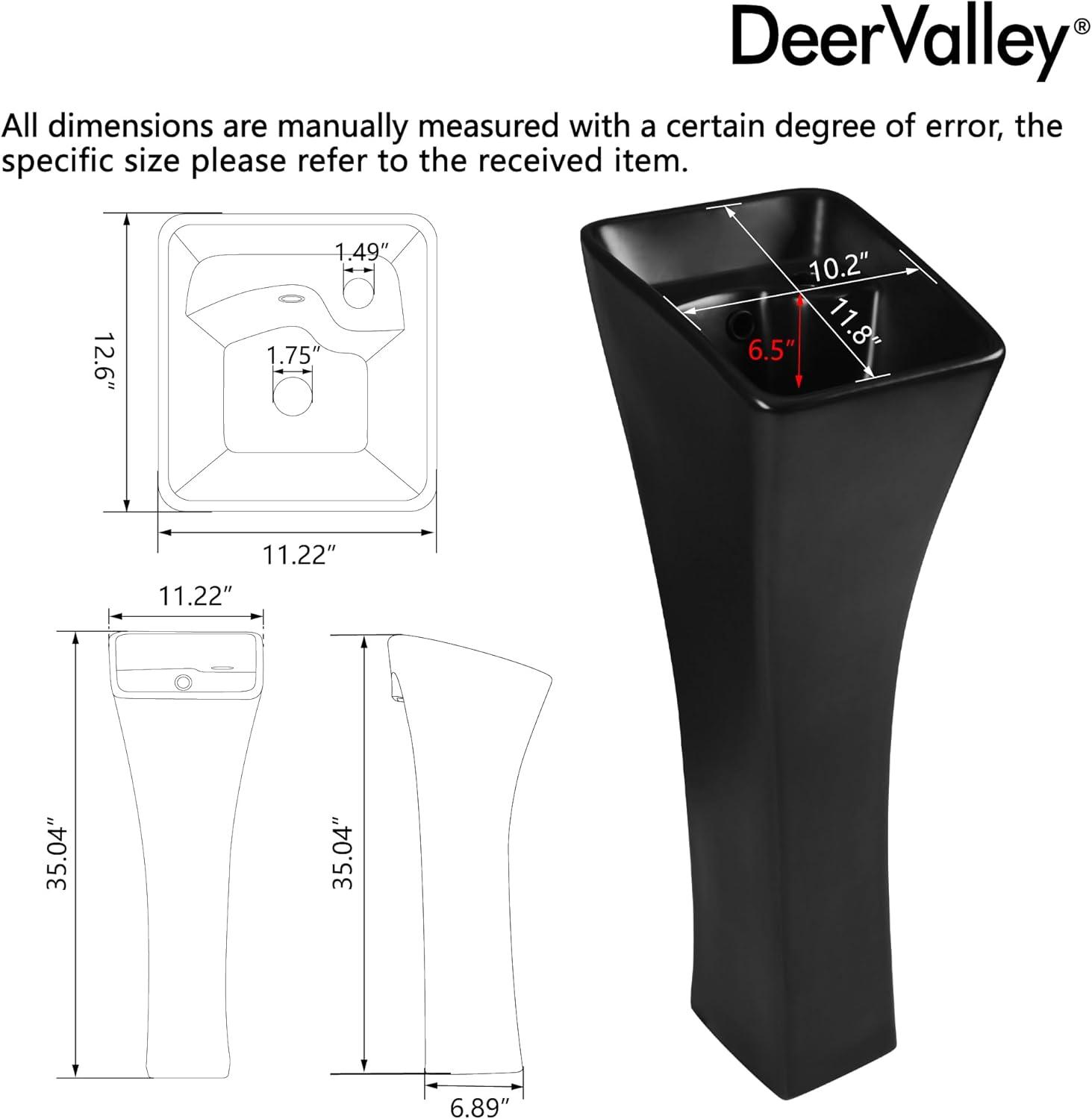 Deervalley Small Pedestal Bathroom Sink 11"L X 13"W X 35"H Ceramic One Piece Bath Sink With Overflow