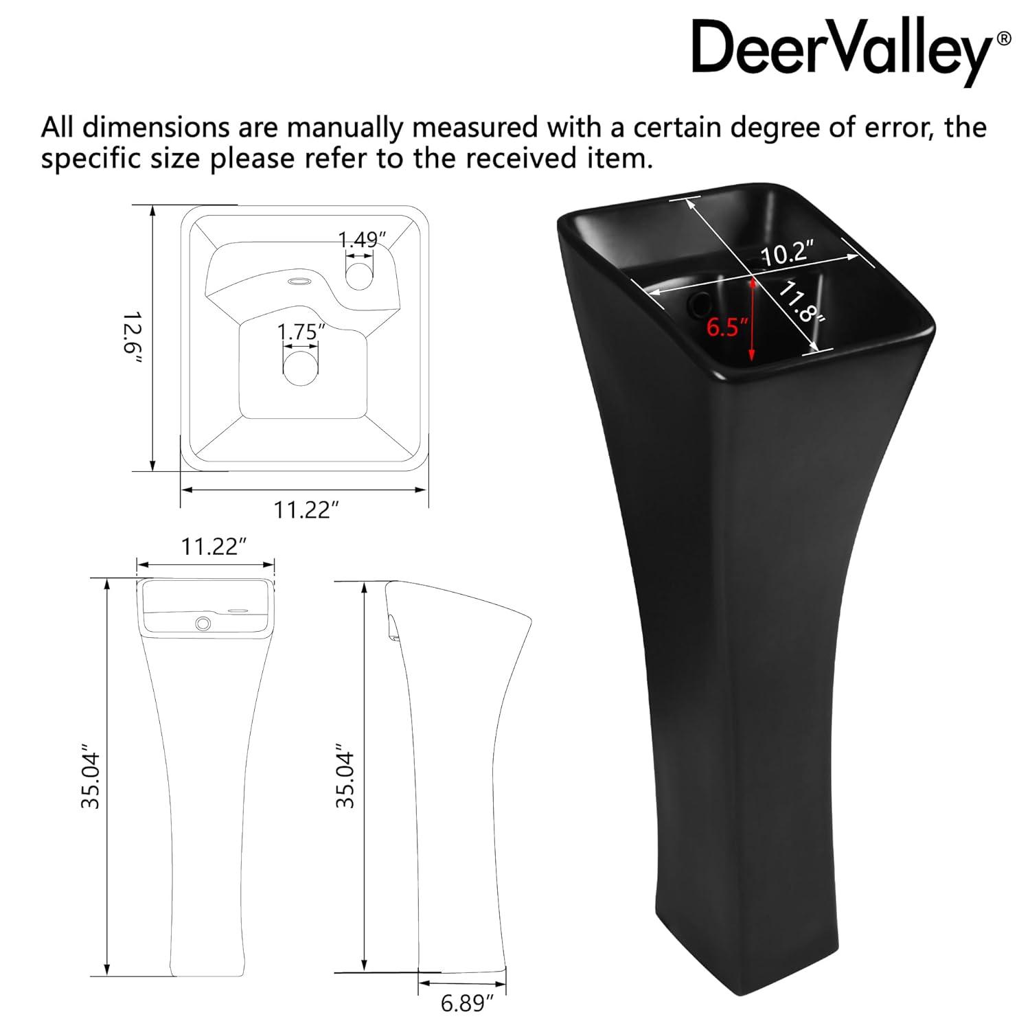 Deervalley Small Pedestal Bathroom Sink 11"L X 13"W X 35"H Ceramic One Piece Bath Sink With Overflow