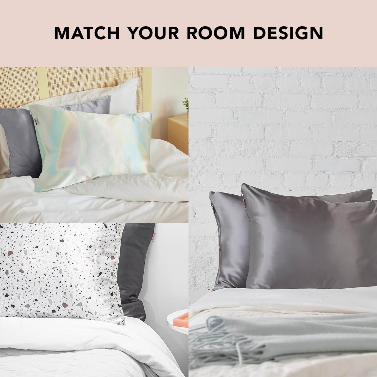 Charcoal Gray Satin and Silk Queen Pillowcase Set with Zipper