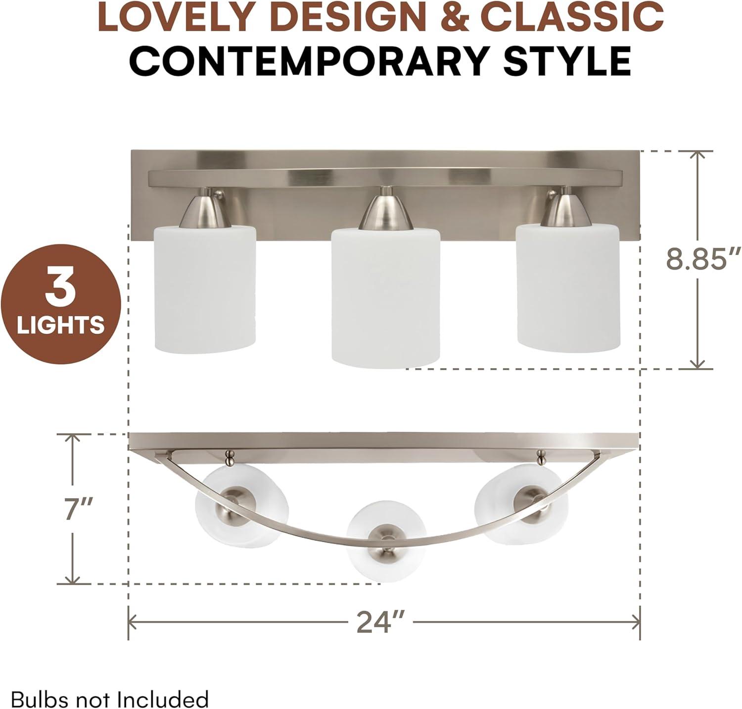 Dorence Bathroom Vanity Light Bar - Modern Glass Shade, Brushed Nickel Finish, 3 Lights, E26 100W LED - Ideal Bathroom Lights Fixtures for Over Mirror and Vanity