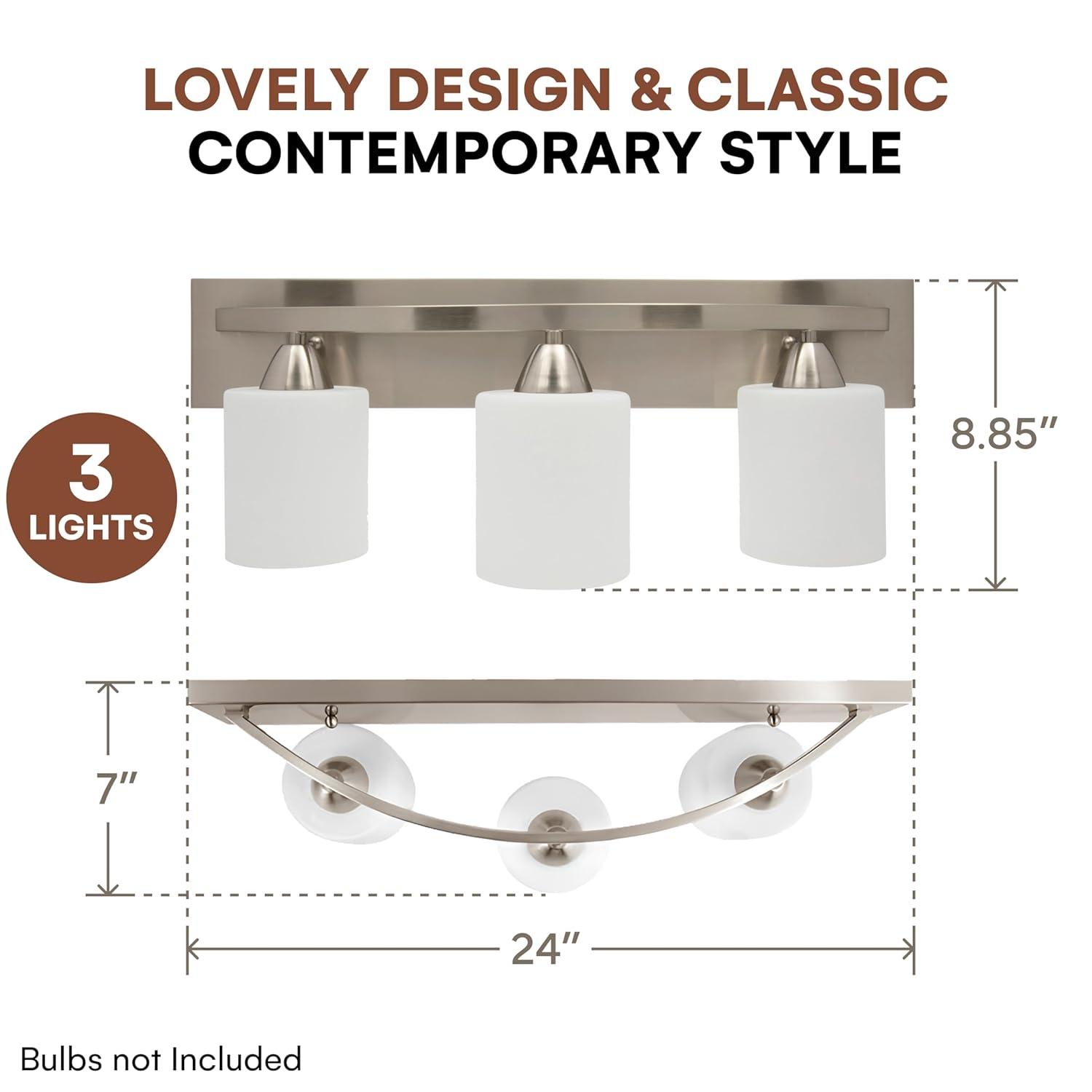 Dorence Bathroom Vanity Light Bar - Modern Glass Shade, Brushed Nickel Finish, 3 Lights, E26 100W LED - Ideal Bathroom Lights Fixtures for Over Mirror and Vanity