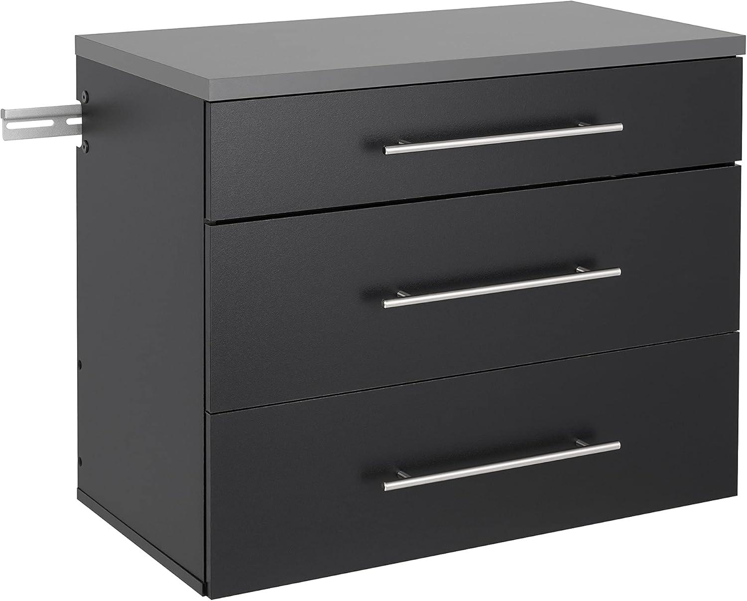 Versatile Wall-Mounted Black Laminated Composite Wood 3-Drawer Cabinet