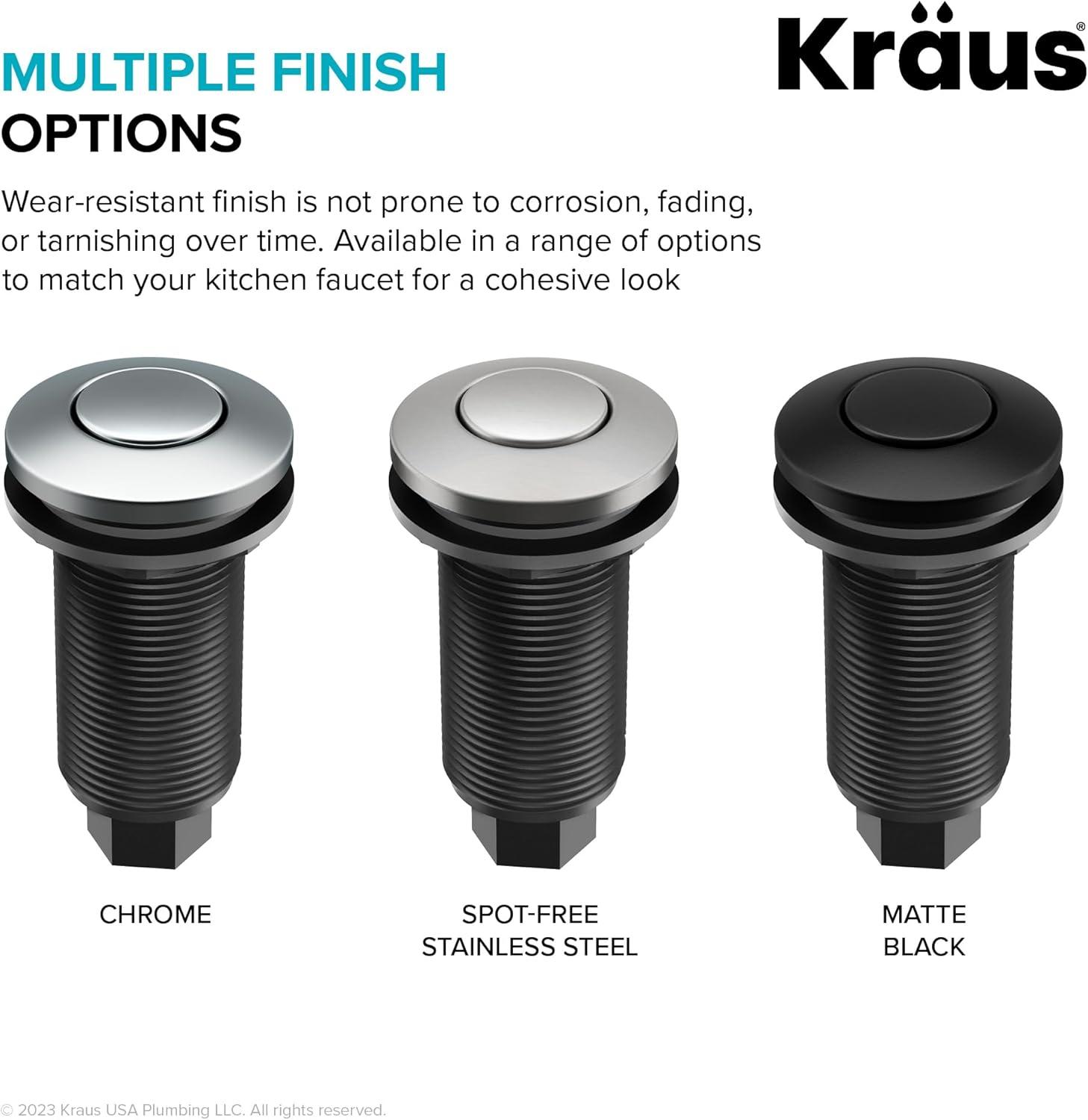 KRAUS Garbage Disposal Air Switch Kit with Push Button, AC Adapter, Power Cord, and Air Tube Included