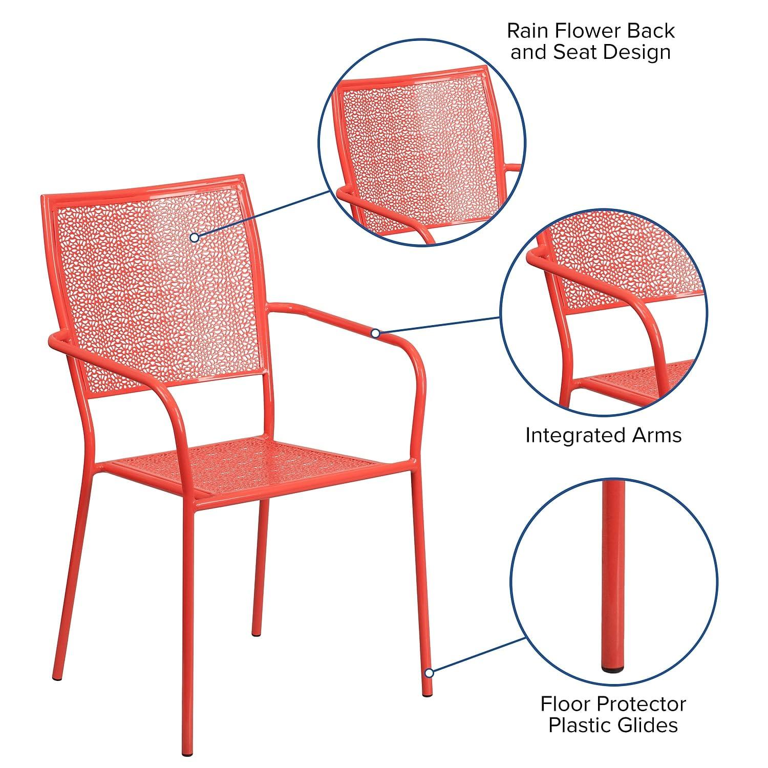 Flash Furniture Commercial Grade Coral Indoor-Outdoor Steel Patio Arm Chair with Square Back