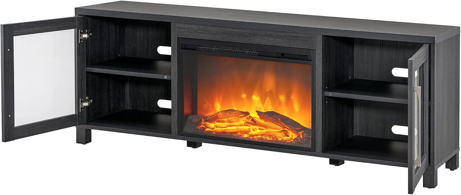 Evelyn&Zoe Quincy Rectangular TV Stand with 26" Log Fireplace for TV's up to 75", White