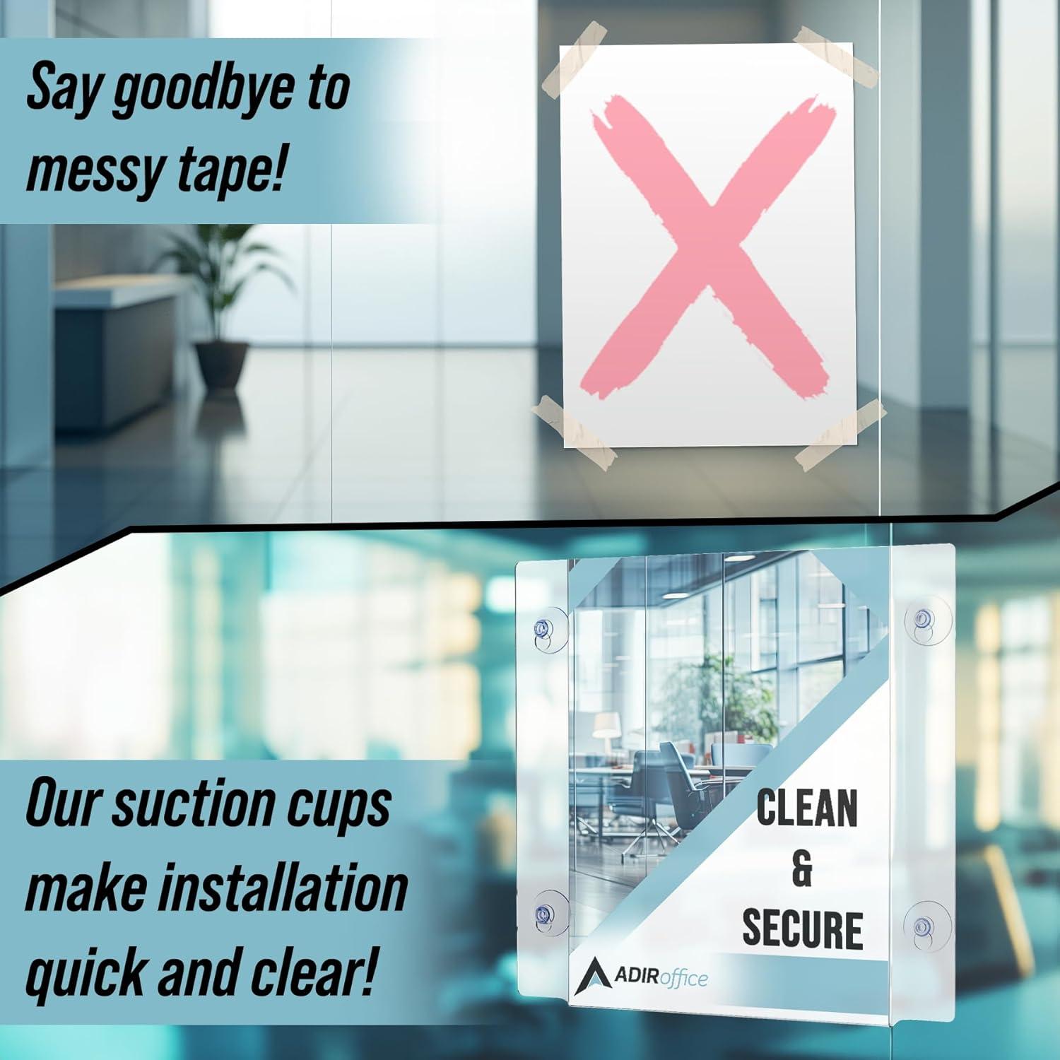 Clear Acrylic Window Sign Holder with Suction Cups, 8.5x11 Inch, 2 Pack