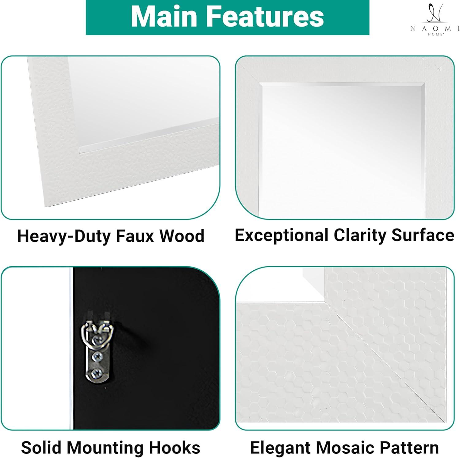 Elegant Full-Length Rectangular Wood Mirror with Gold Mosaic Frame