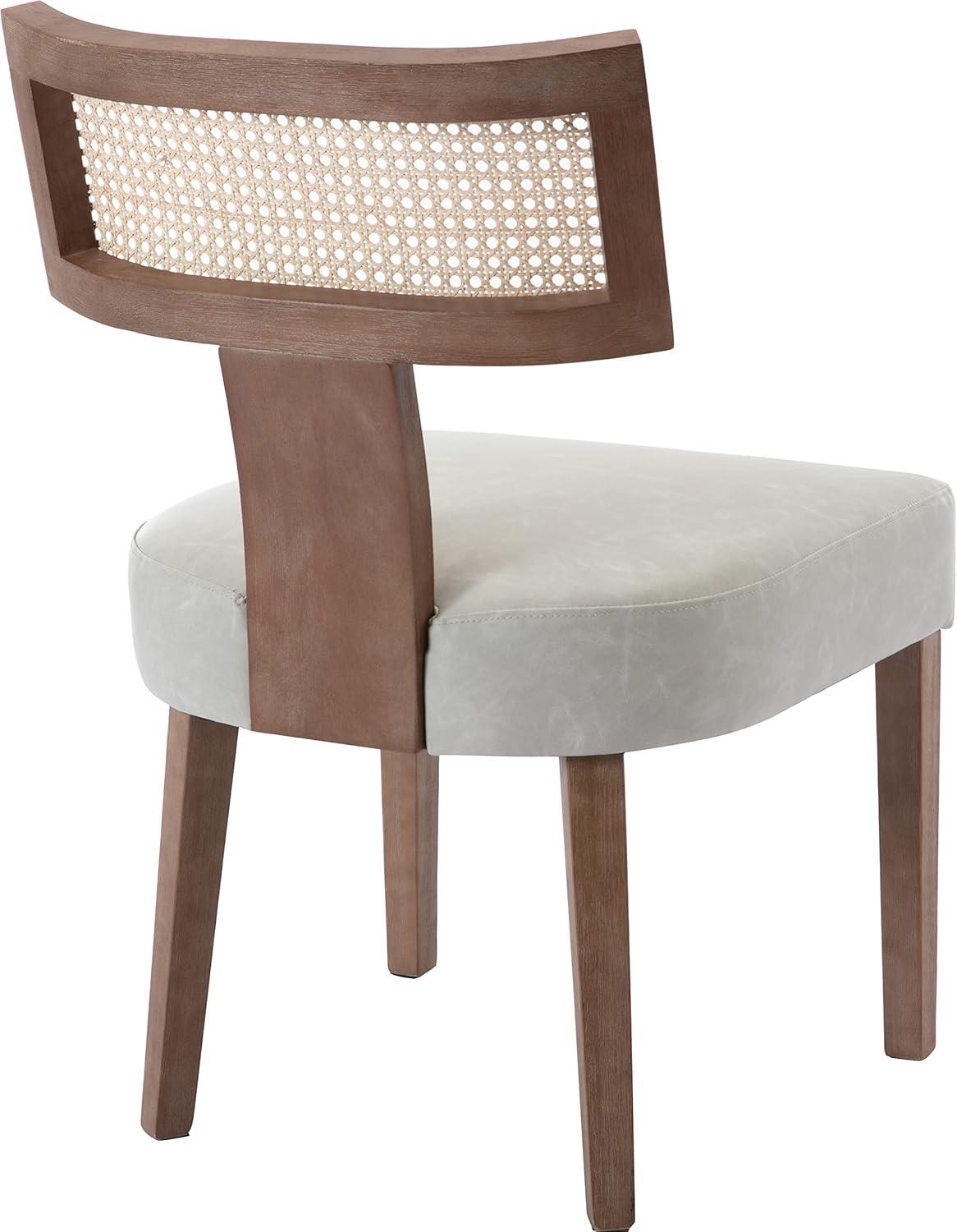 Rattan Dining Chairs Set of 2, Mid-Century Modern Dining Chairs, Kitchen Dining Room Chairs, Curved Cane Back Upholstered PU Leather Dining Chairs with Wood Frame, Grey