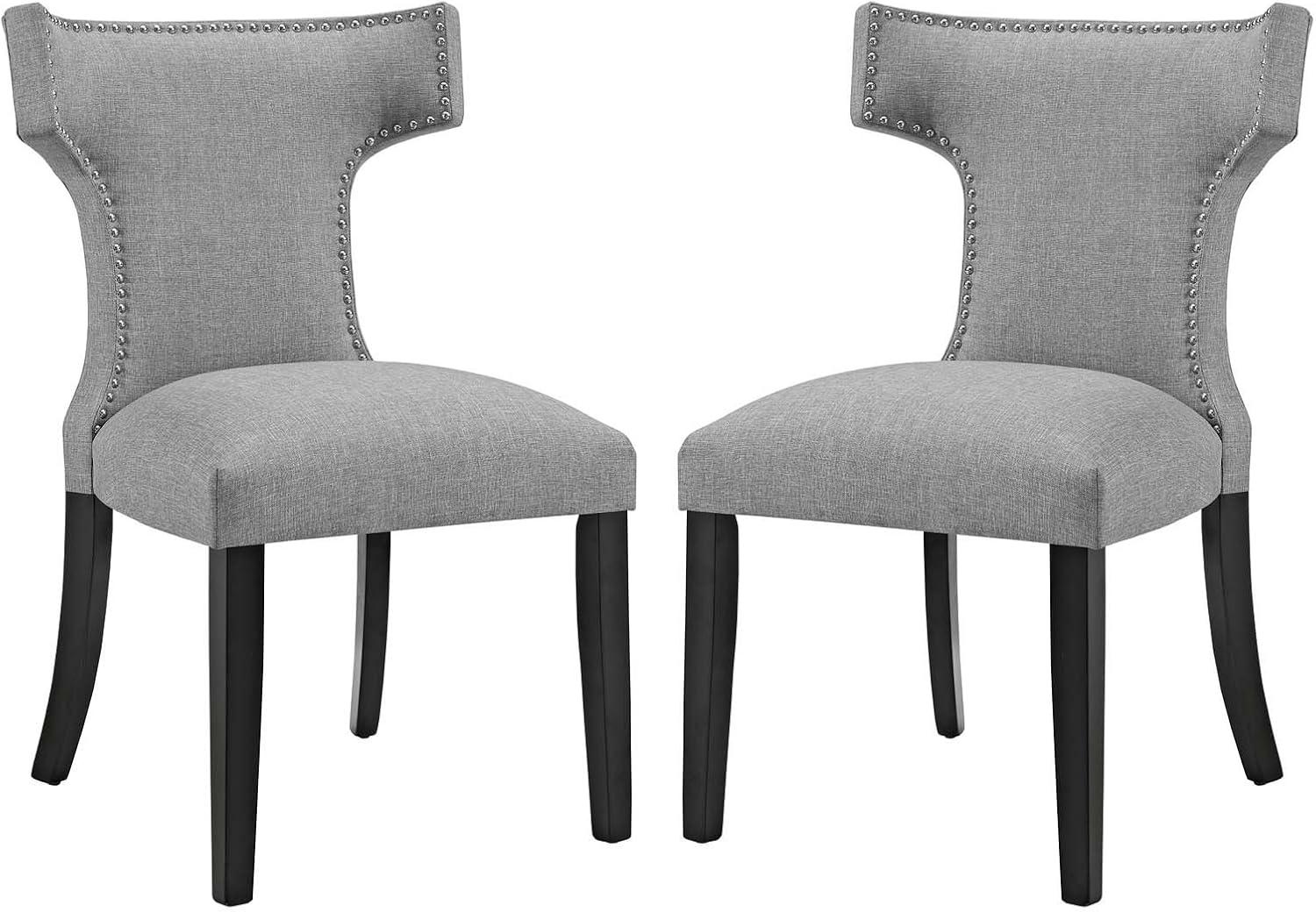 Light Gray Upholstered Wood Side Chair with Nailhead Trim