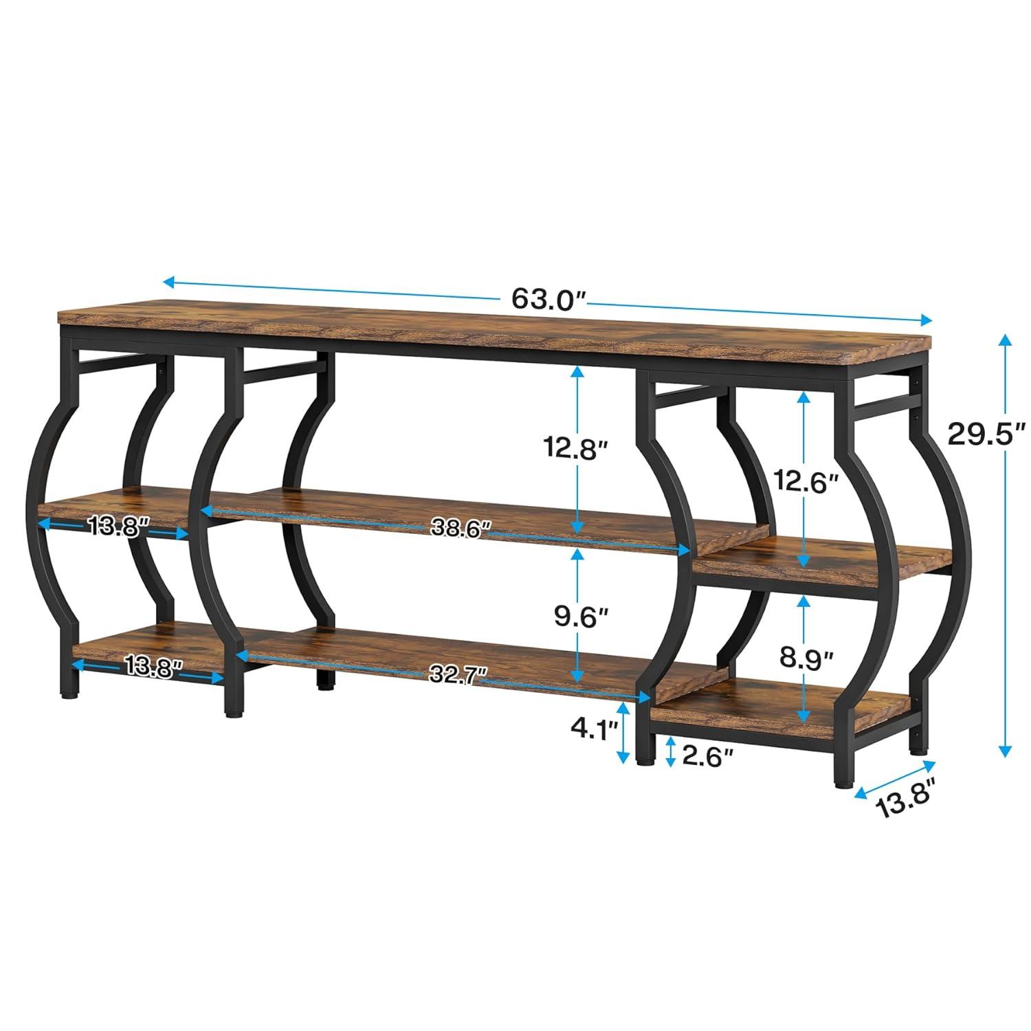 Tribesigns 63” Long Console Table, 3 Tier Entryway Table with Storage Shelves, Industrial Sofa Table Behind Couch, Entry Table for Hallway, Foyer, Living Room