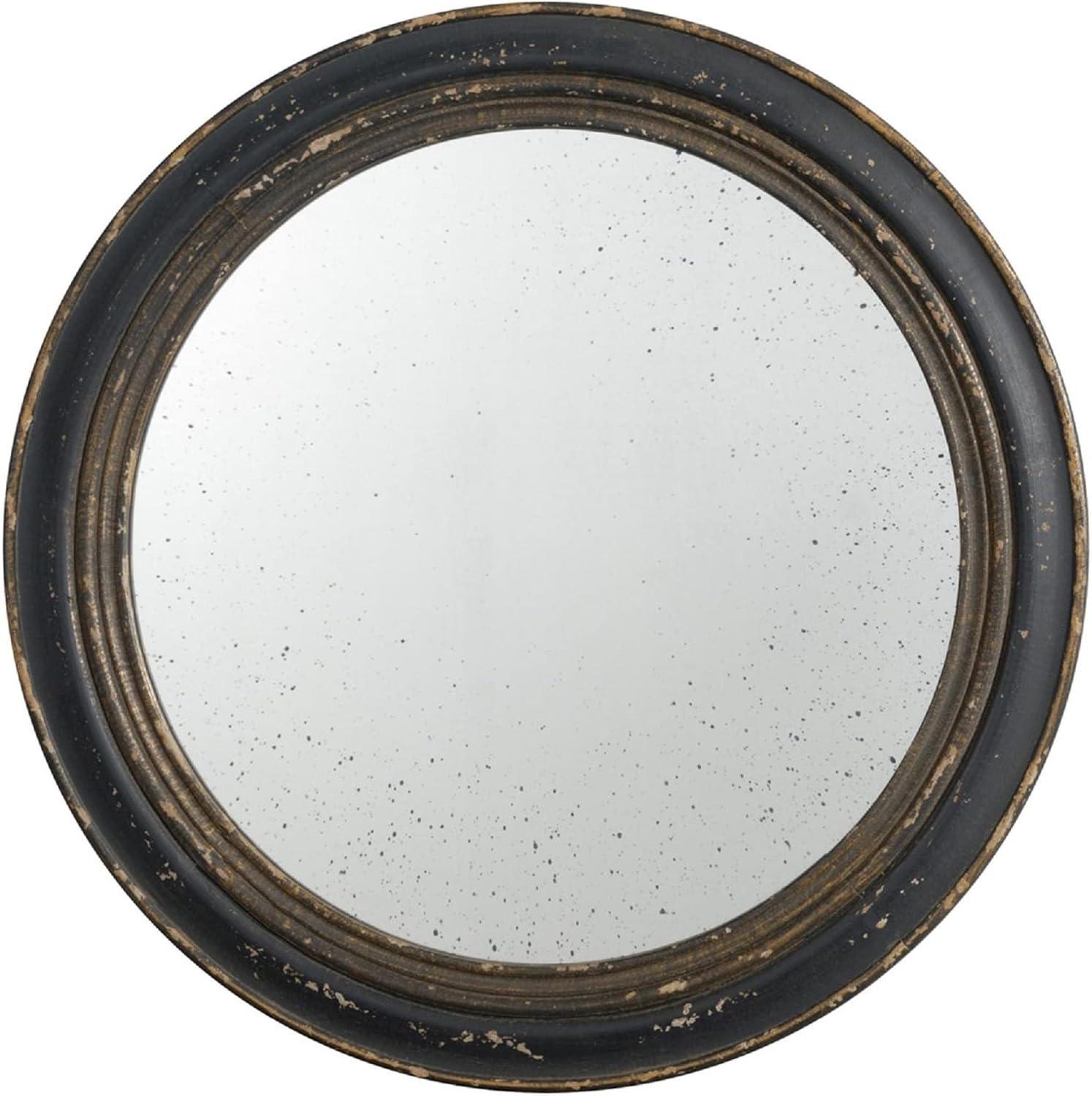 Vintage Round Brown Wood Composite Wall Mirror
