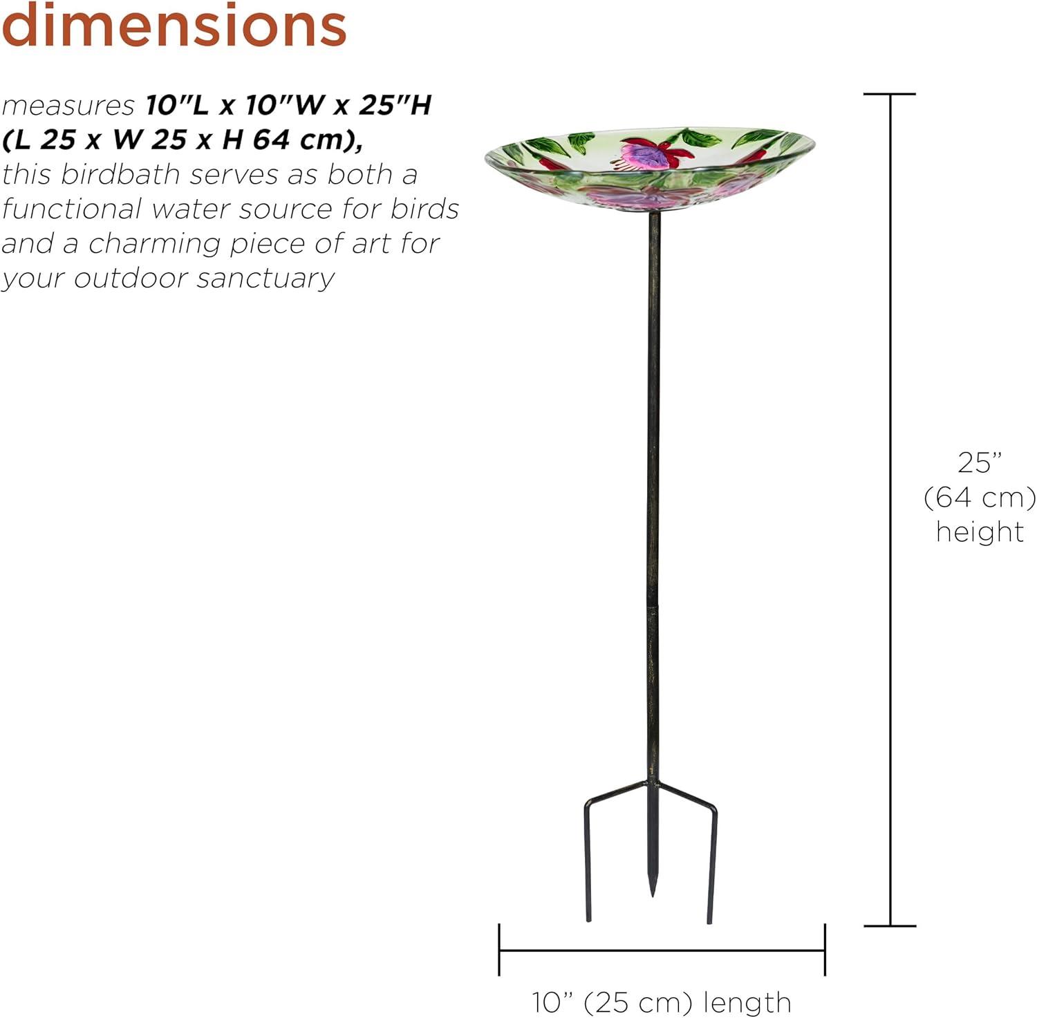 Alpine Glass Stake Bird Bath with Flowers and Hummingbird | Wayfair