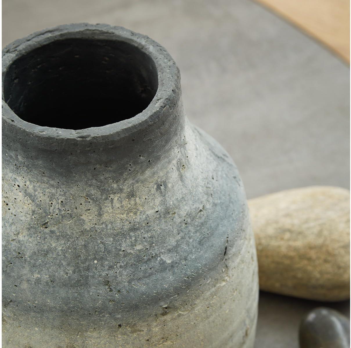 Signature Design by Ashley Moorestone Casual 10.5" Cement Tabletop Vase with a Distressed Finished Look, Gray & Black