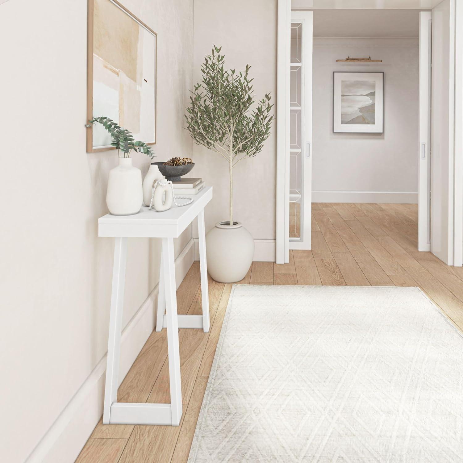 Plank+Beam 36” Solid Wood Console Table, Classic Farmhouse Style Sofa Table, Narrow Entryway Table for Hallway, White