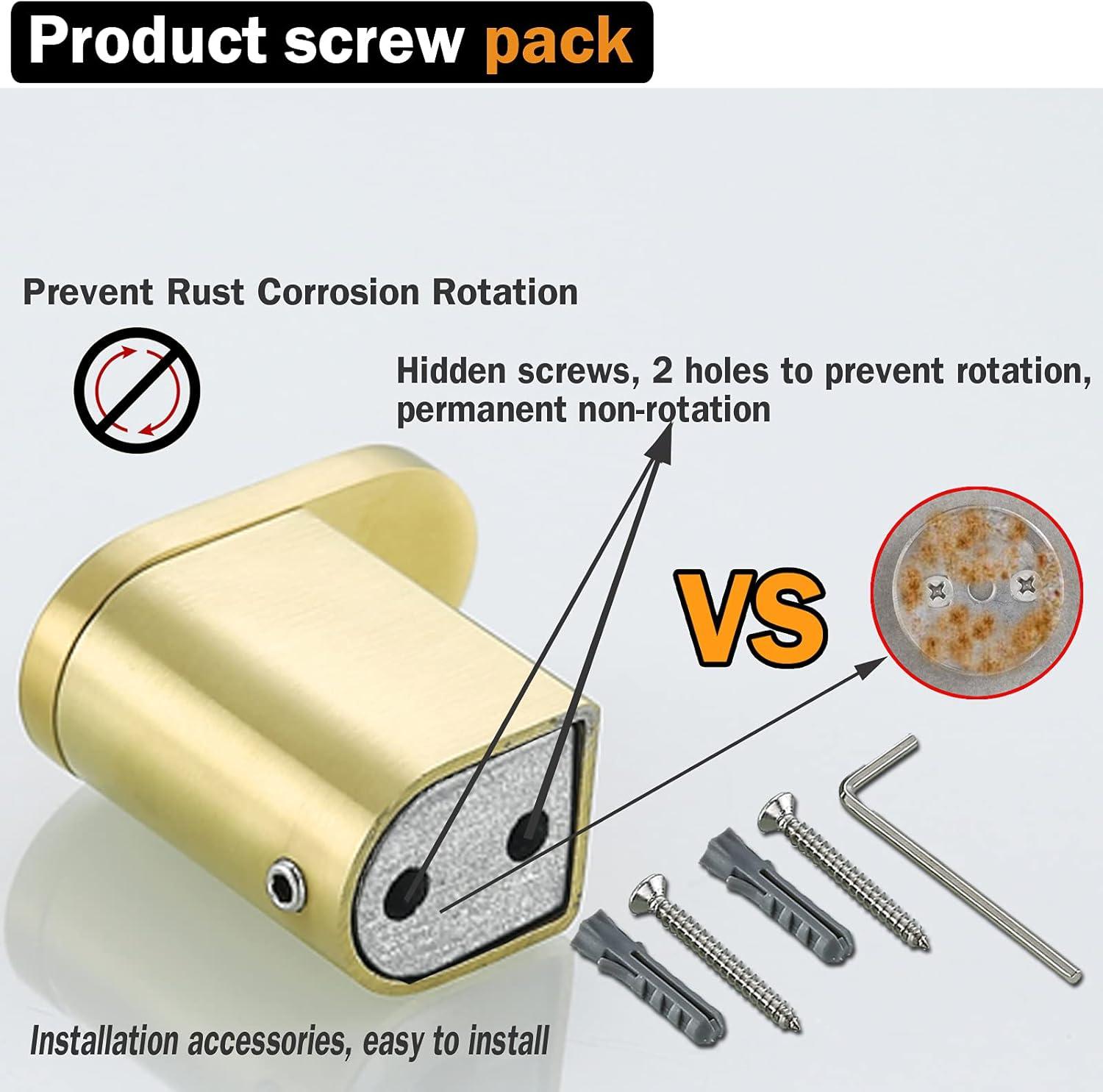RANDOM Brushed Gold Bathroom Hardware Set Bathroom Towel Holder Set 4 Piece Include 18” Gold Towel Bar Toilet Paper Holder and 2 Towel Hooks Wall Mount Stainless Steel Brushed Gold Towel Bar Set
