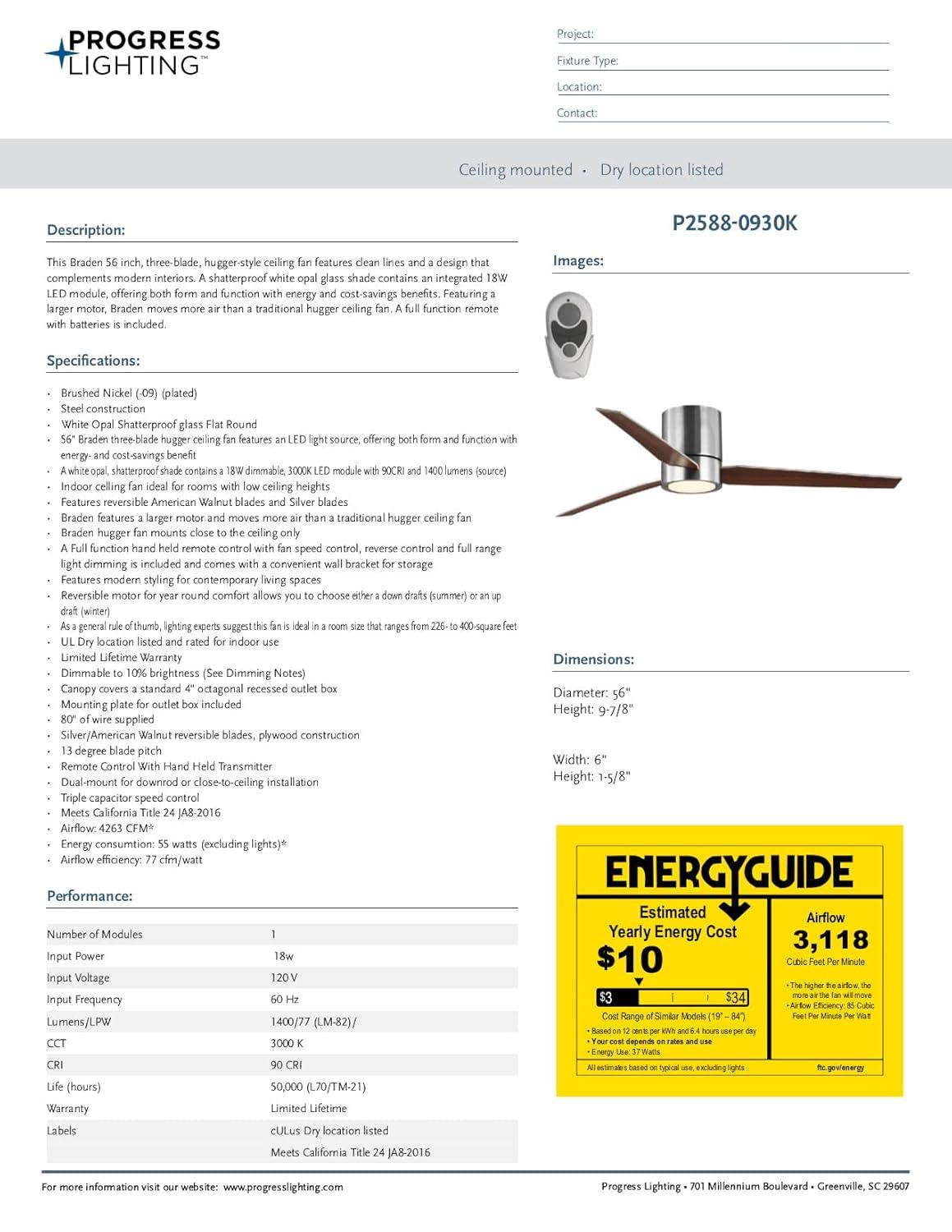 Goren 56'' 3 Blade Ceiling Fan with LED Light Kit