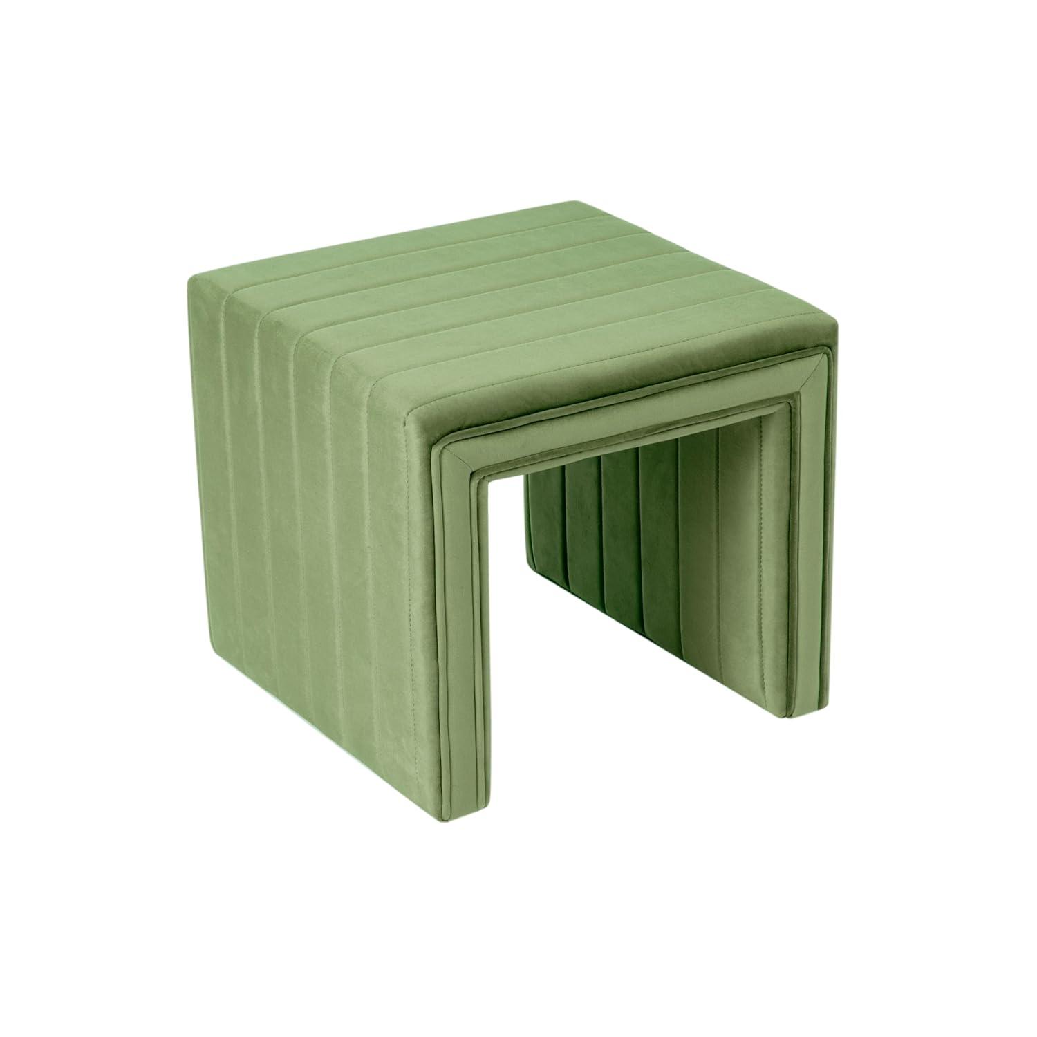 HomePop Modern Channel Ottoman Green Velvet: Luxury Glam Style, Plywood & MDF, No Assembly Required