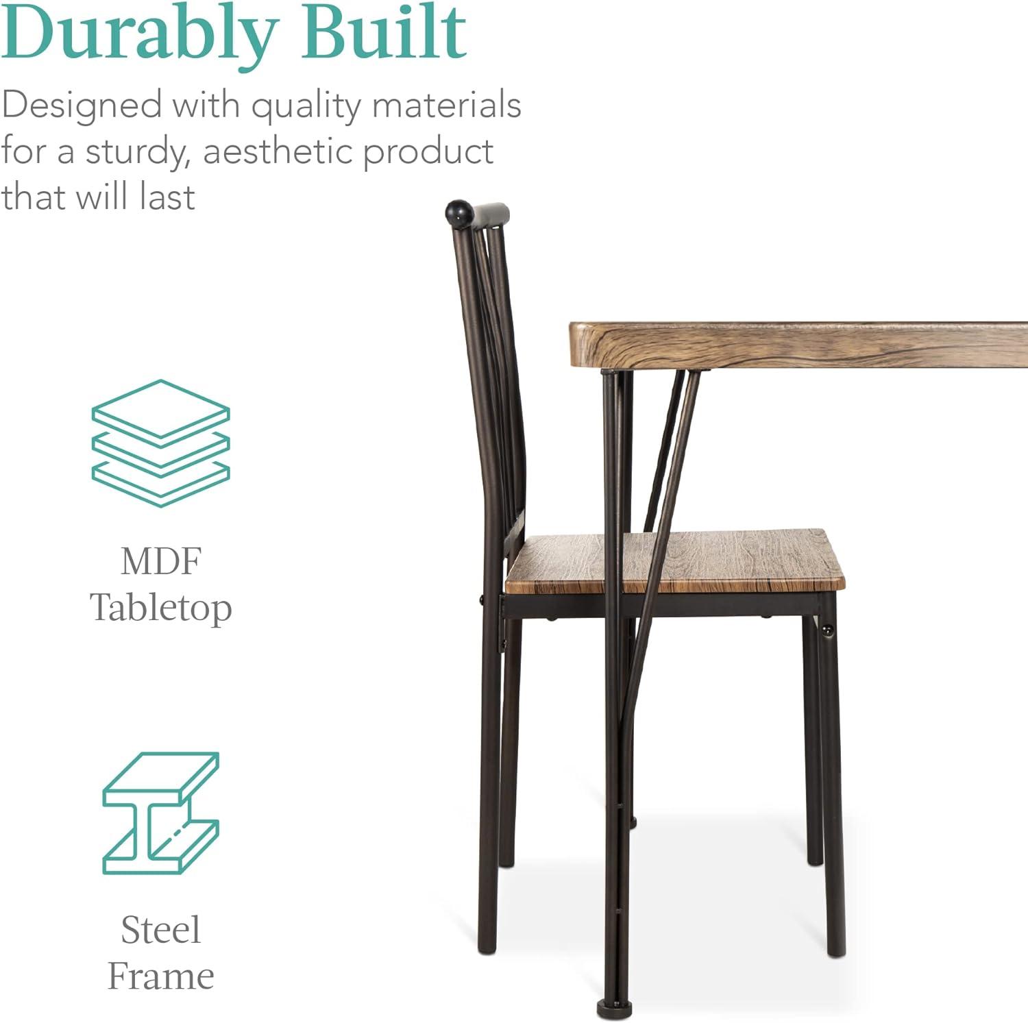 Best Choice Products 5-Piece Indoor Modern Metal Wood Rectangular Dining Table Furniture Set w/ 4 Chairs - Drift Brown