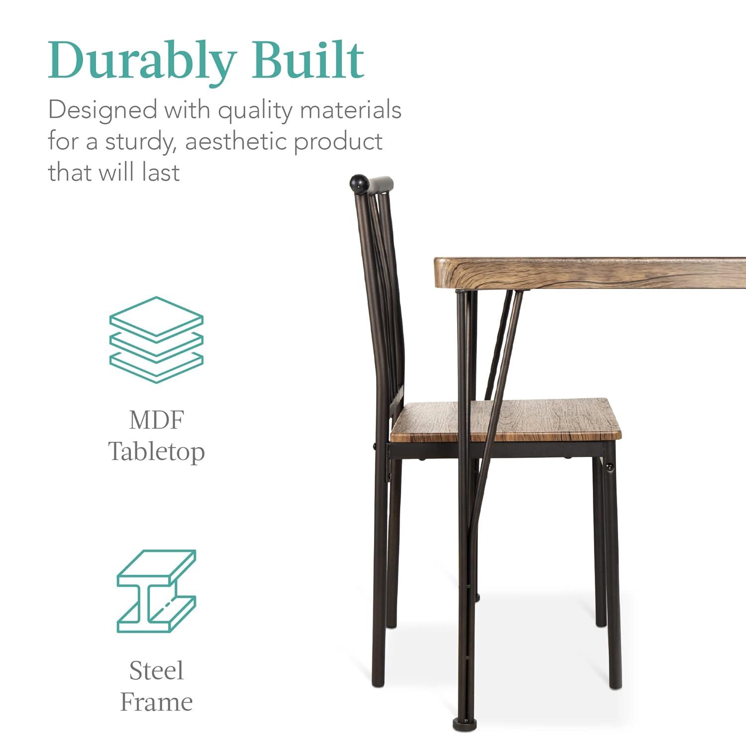 Best Choice Products 5-Piece Indoor Modern Metal Wood Rectangular Dining Table Furniture Set w/ 4 Chairs - Drift Brown