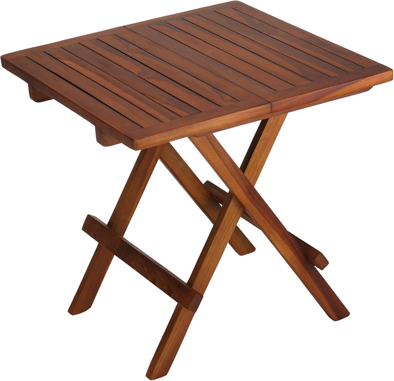 Ravinia 19.5" Square Oiled Teak Wood Folding Side Table