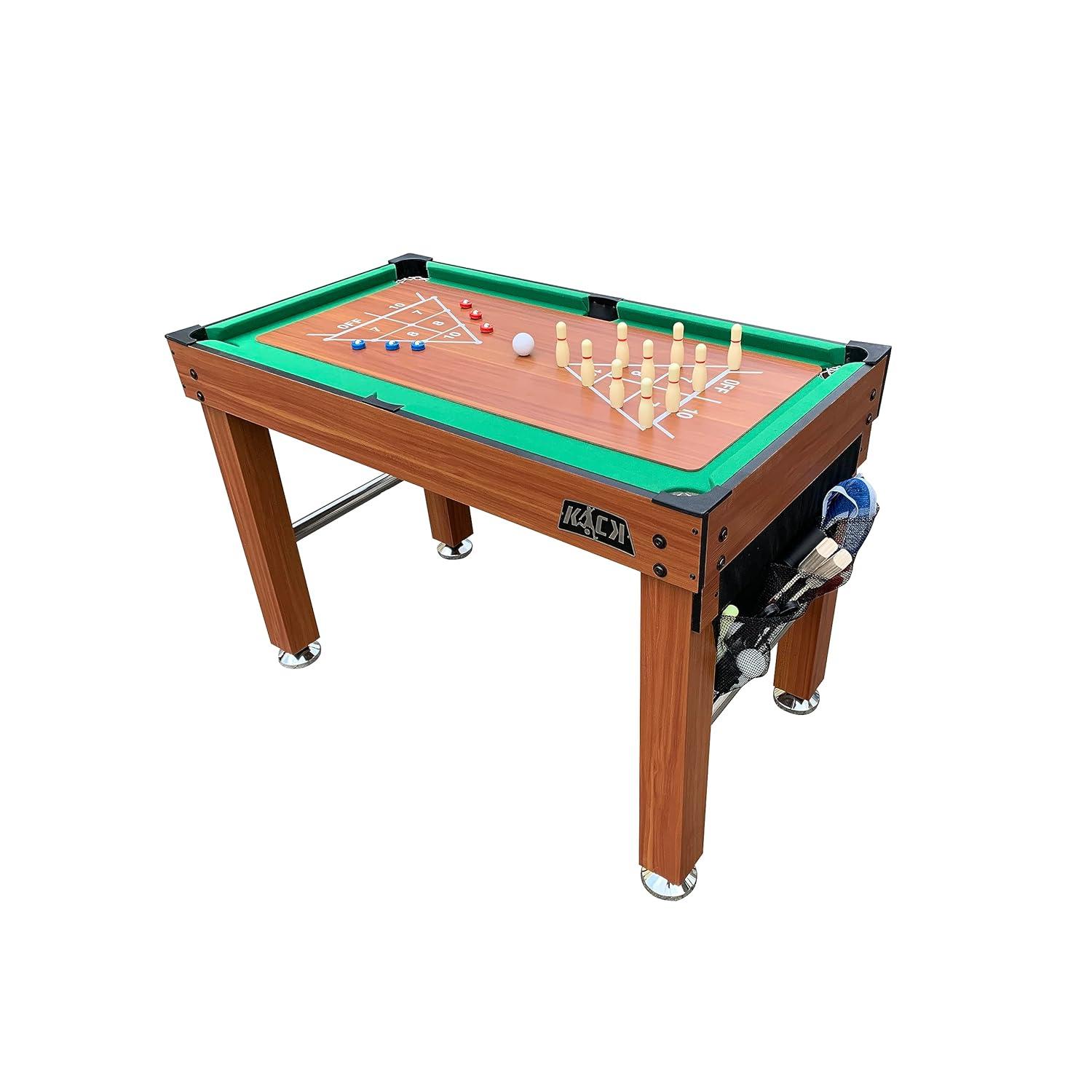 KICK Defender 48″ 10-in-1 Multi-Game Table (Brown) - Combo Game Table Set - Foosball, Billiards, Glide Hockey, Ice Hockey, Table Tennis, Chess, Backgammon, Draughts, Bowling, Shuffleboard for Family
