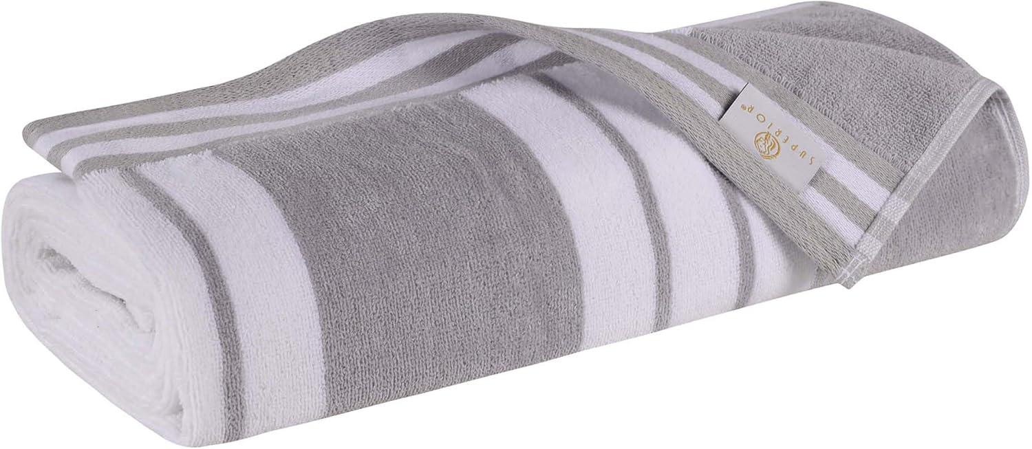 Superior Cotton Striped Oversized Beach Towel, 34" x 64", Light Grey
