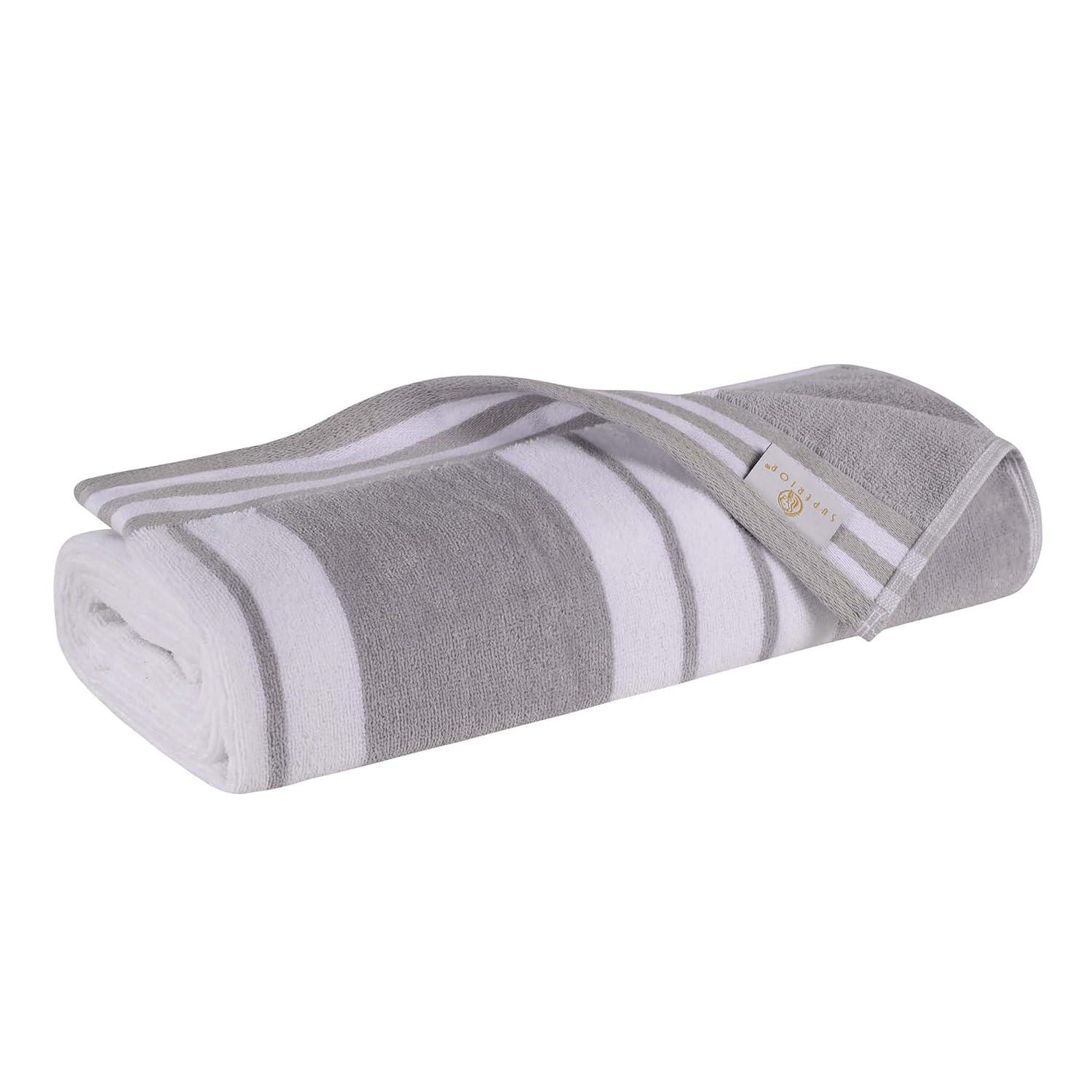 Superior Cotton Striped Oversized Beach Towel, 34" x 64", Light Grey