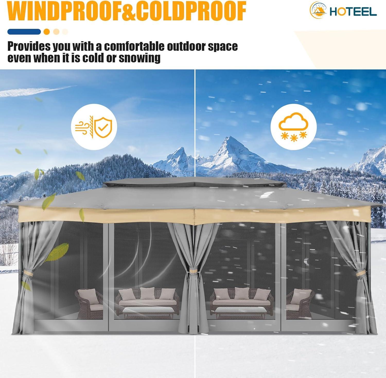 COBIZI 12X20 Heavy Duty Gazebo Outdoor Gazebo with Mosquito Netting and Curtains, Canopy Tent Deck Gazebo with Double-Arc Roof Ventiation and Metal Steel Frame Suitable for Lawn, Backyard, Patio,Gray