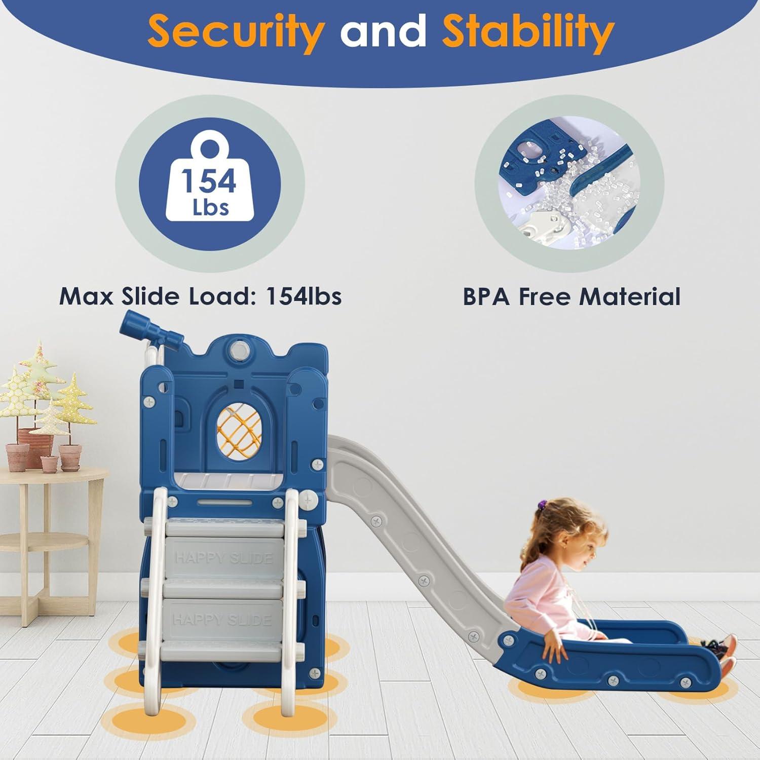 5 in 1 Toddler slide, Kids Slide with Climber Outdoor Indoor Slide Cute Duck Theme Playset