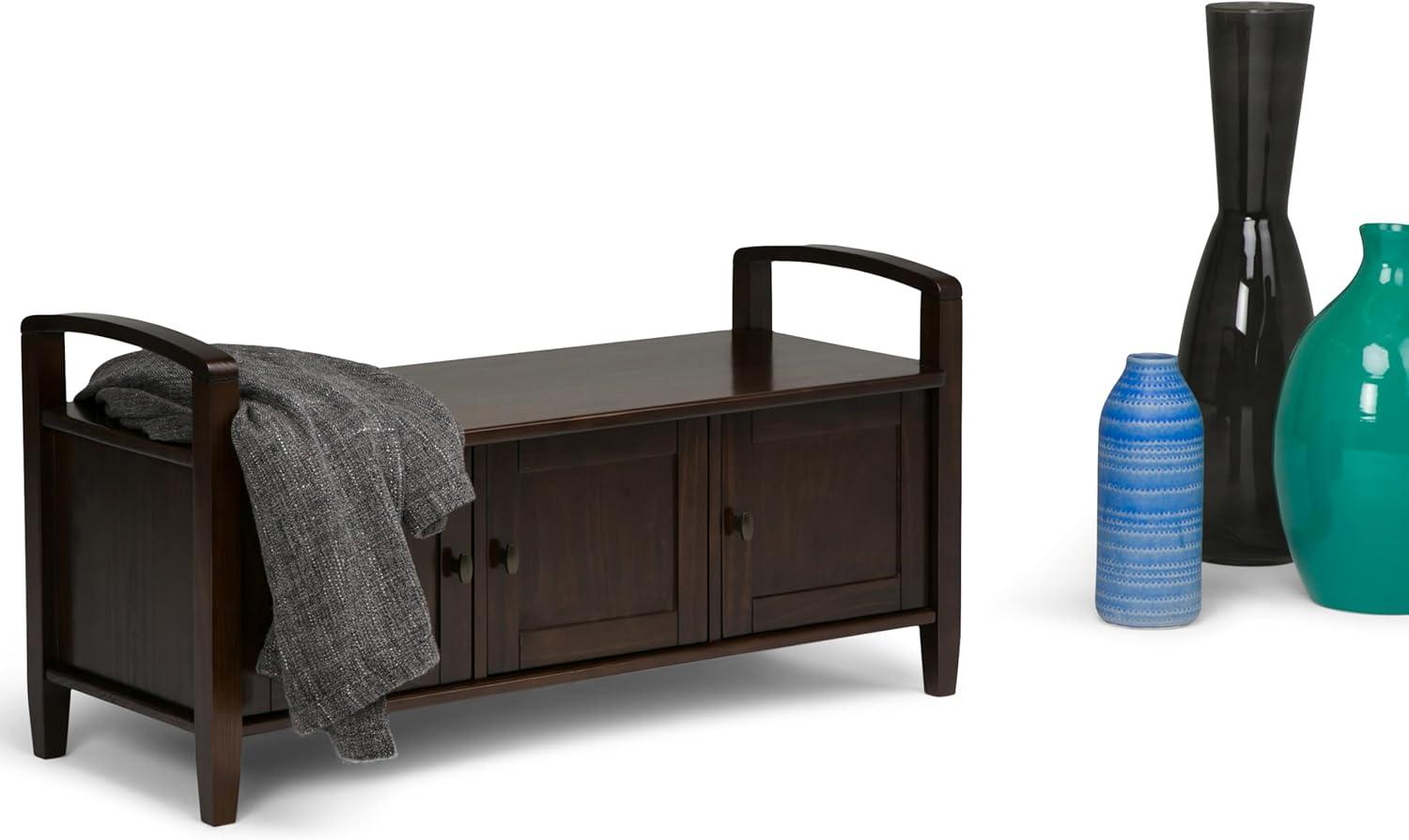 Rustic Natural Aged Brown Solid Wood Entryway Storage Bench