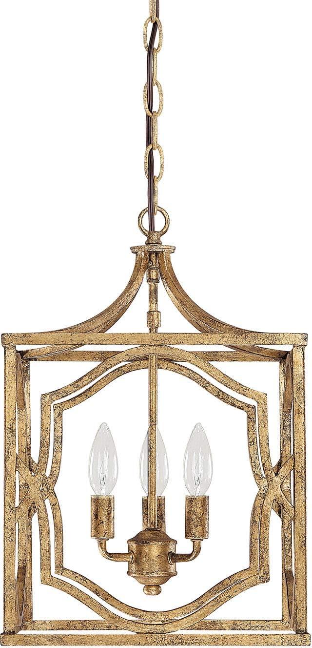Antique Gold Transitional 3-Light Pendant with Adjustable Chain