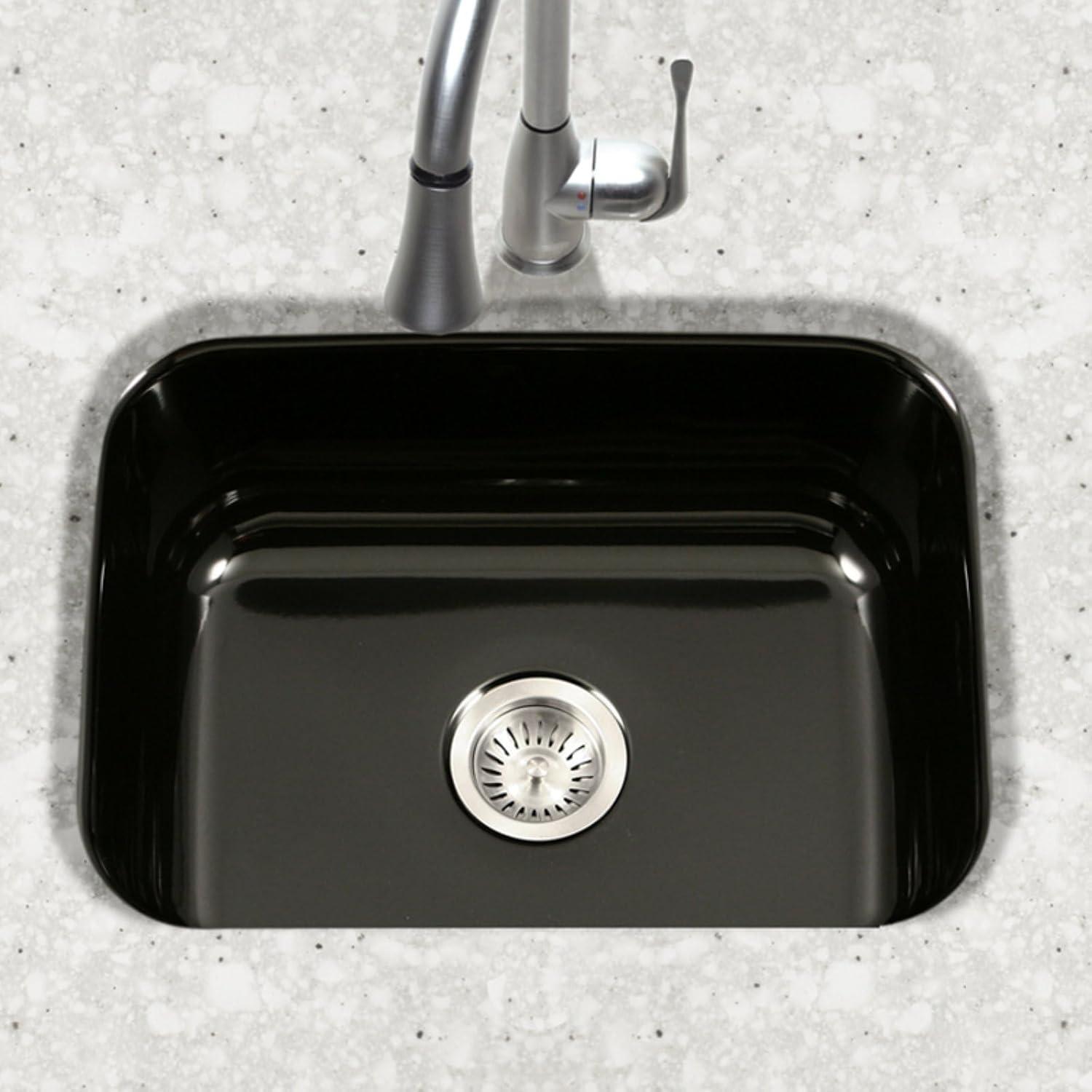 Houzer Porcela 23 in White Porcelain Enamel Steel Undermount Single Bowl Kitchen Sink - PCS-2500 WH