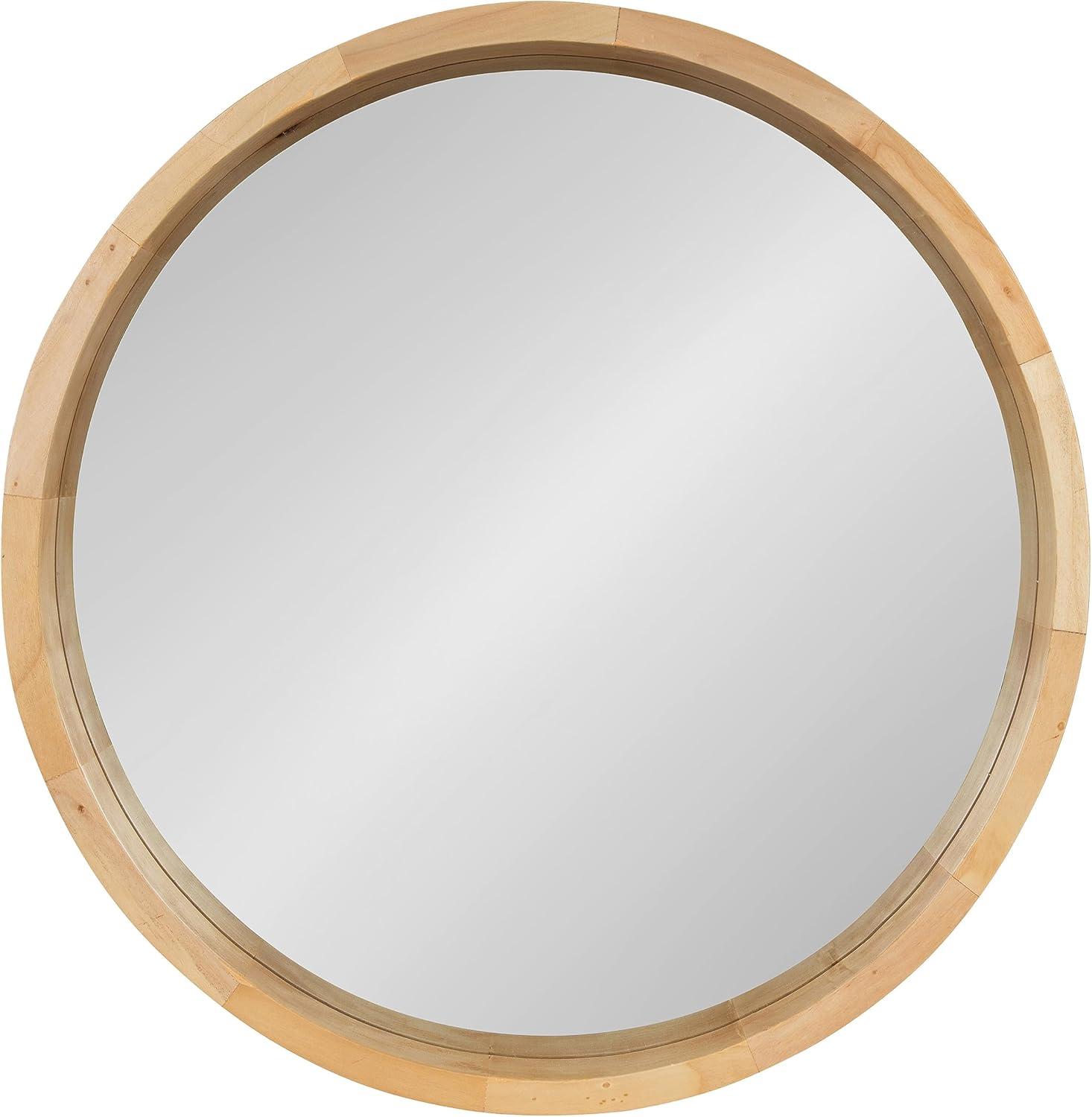 22" x 22" Hutton Round Wood Wall Mirror Natural - Kate and Laurel: Wall Mount, No Assembly Required