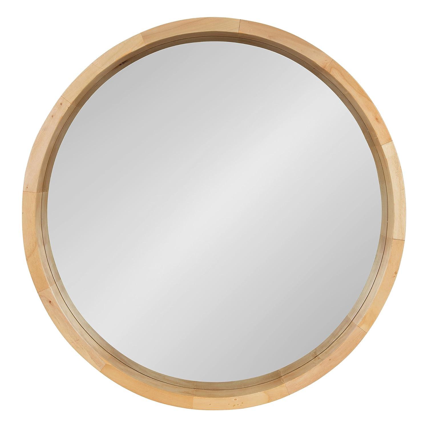 22" x 22" Hutton Round Wood Wall Mirror Natural - Kate and Laurel: Wall Mount, No Assembly Required