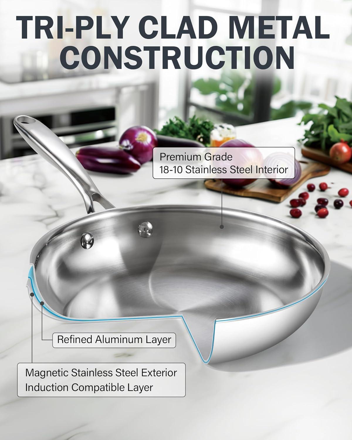 Cooks Standard Cooks Standard Stainless Steel Frying Pan With Lid, 12-inch Multi-ply Clad Wok Stir Fry Pan, Kitchen Skillet, Silver