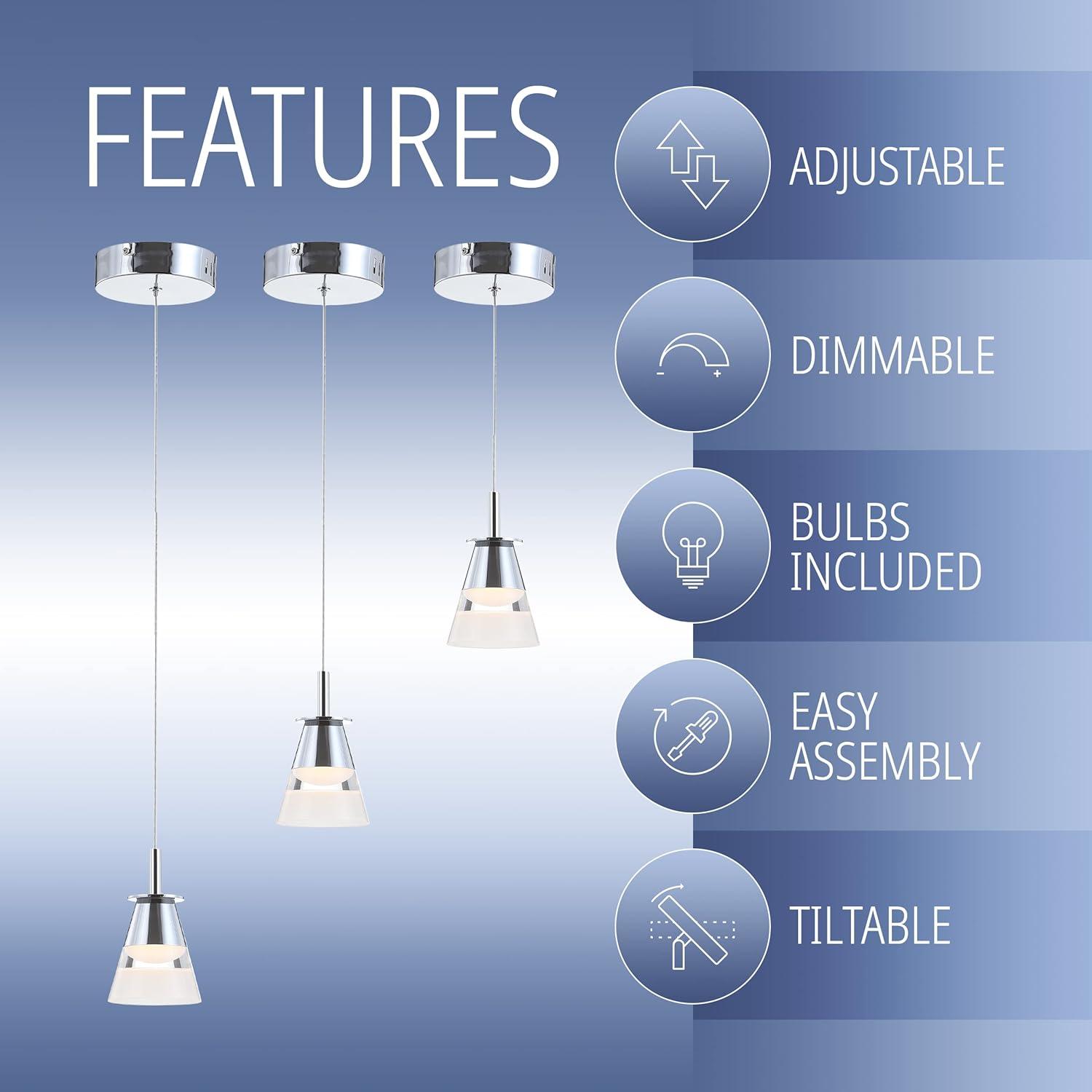 JONATHAN  Y Alain 5" Adjustable Cascading Metal Integrated Cluster Glam Chrome/White Transitional Cone Integrated LED Mini Hanging Pendant light