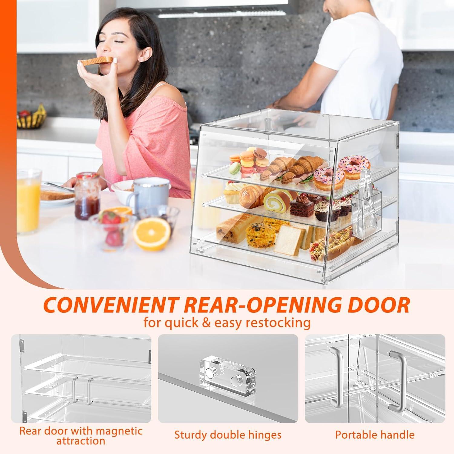 Clear Acrylic 3-Tier Countertop Bakery Display Case with Removable Trays