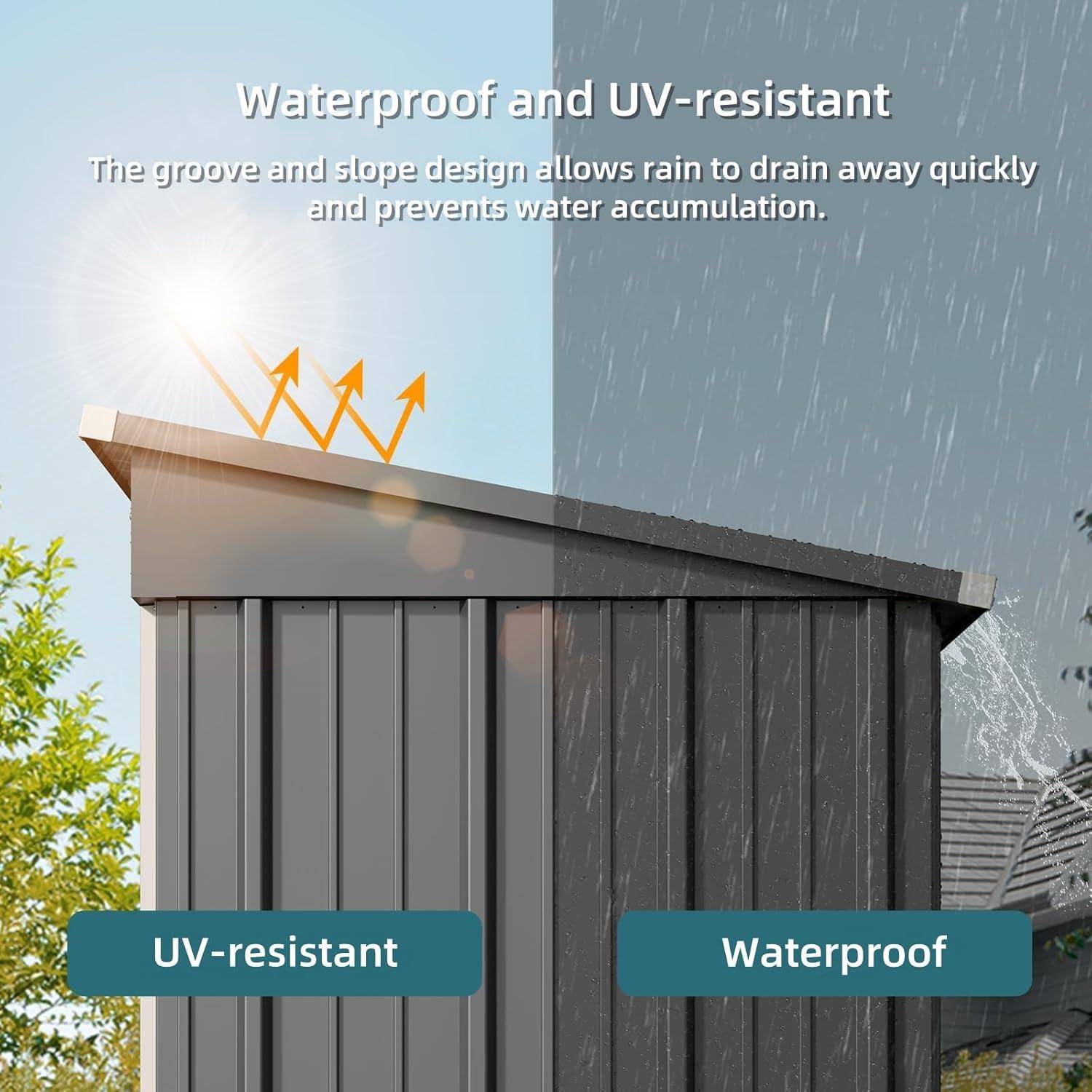 Bealife Outdoor Storage Shed Clearance, Metal Outdoor Storage Cabinet, Waterproof Tool Shed, Lockable Backyard Sheds for Garden, Patio and Lawn (Brown, 5' x 3')