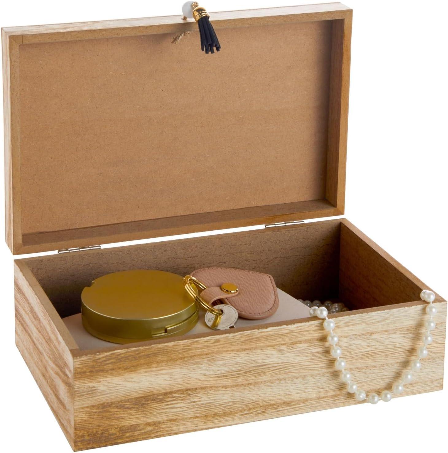 Loon Peak® Small Wooden Decorative Box with Hinged Lid and Tassel