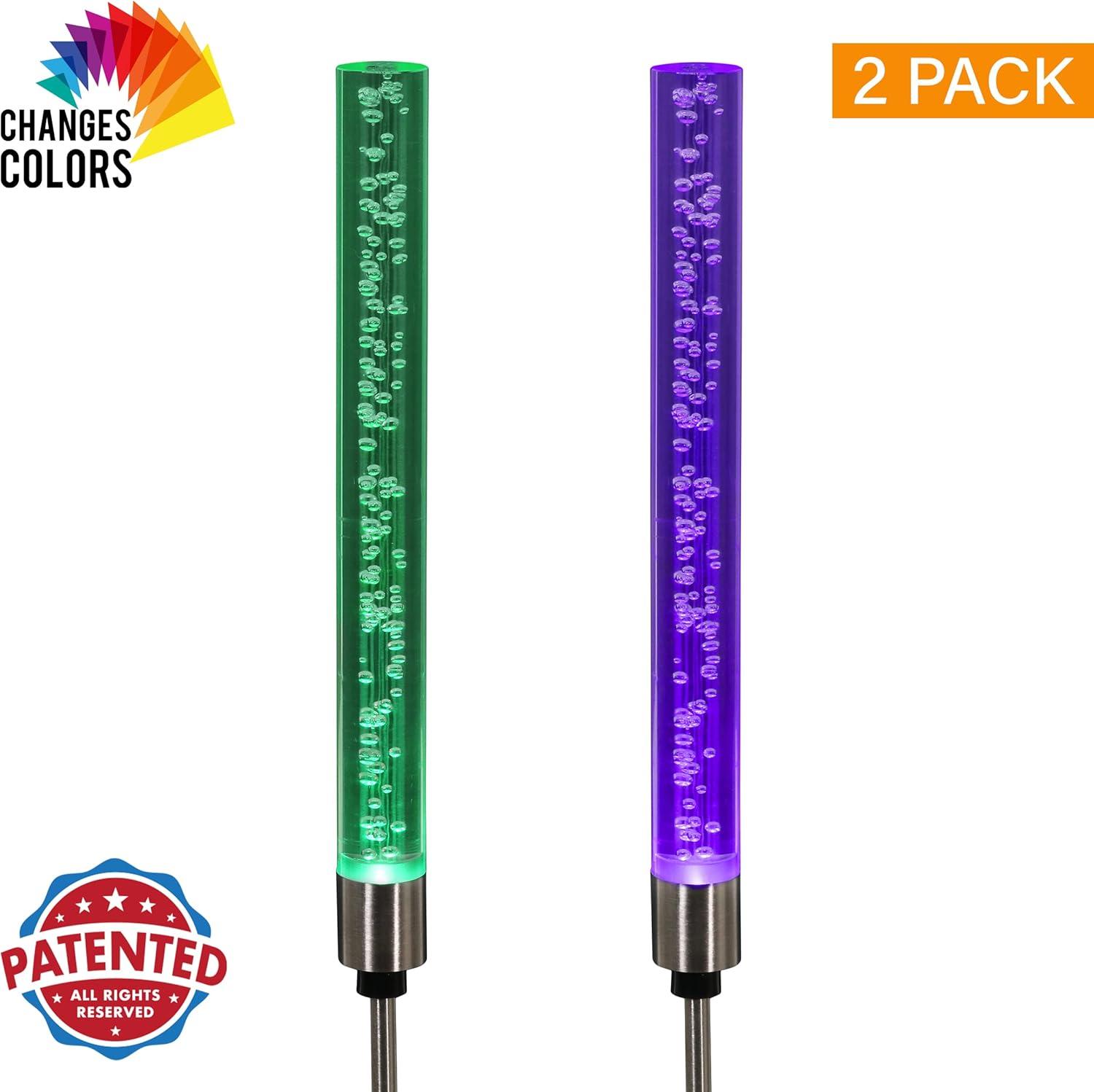 Exhart Two Color Changing Bubble Cylinder  Solar Powered Garden Stakes, 2.5x34 inches, Plastic (Outdoor Pathway Landscape Night Lights, For Home Garden, Patio, Yard, Home Decoration), Clear