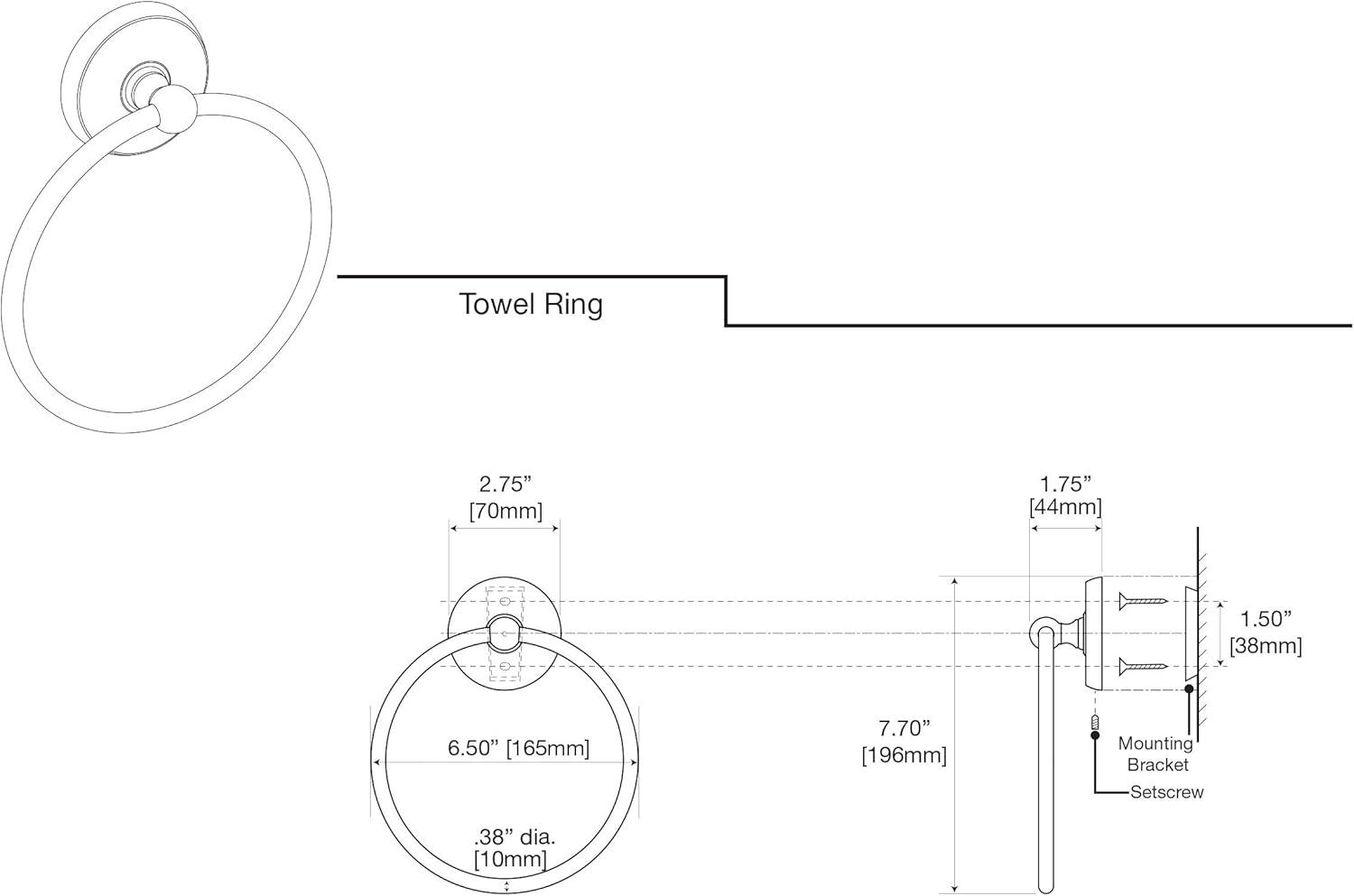 Designer II Wall Mounted 6.50" Towel Ring for Bathroom, Kitchen