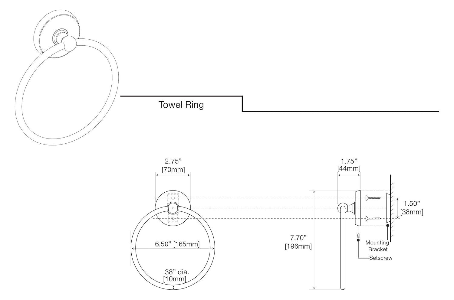 Designer II Wall Mounted 6.50" Towel Ring for Bathroom, Kitchen