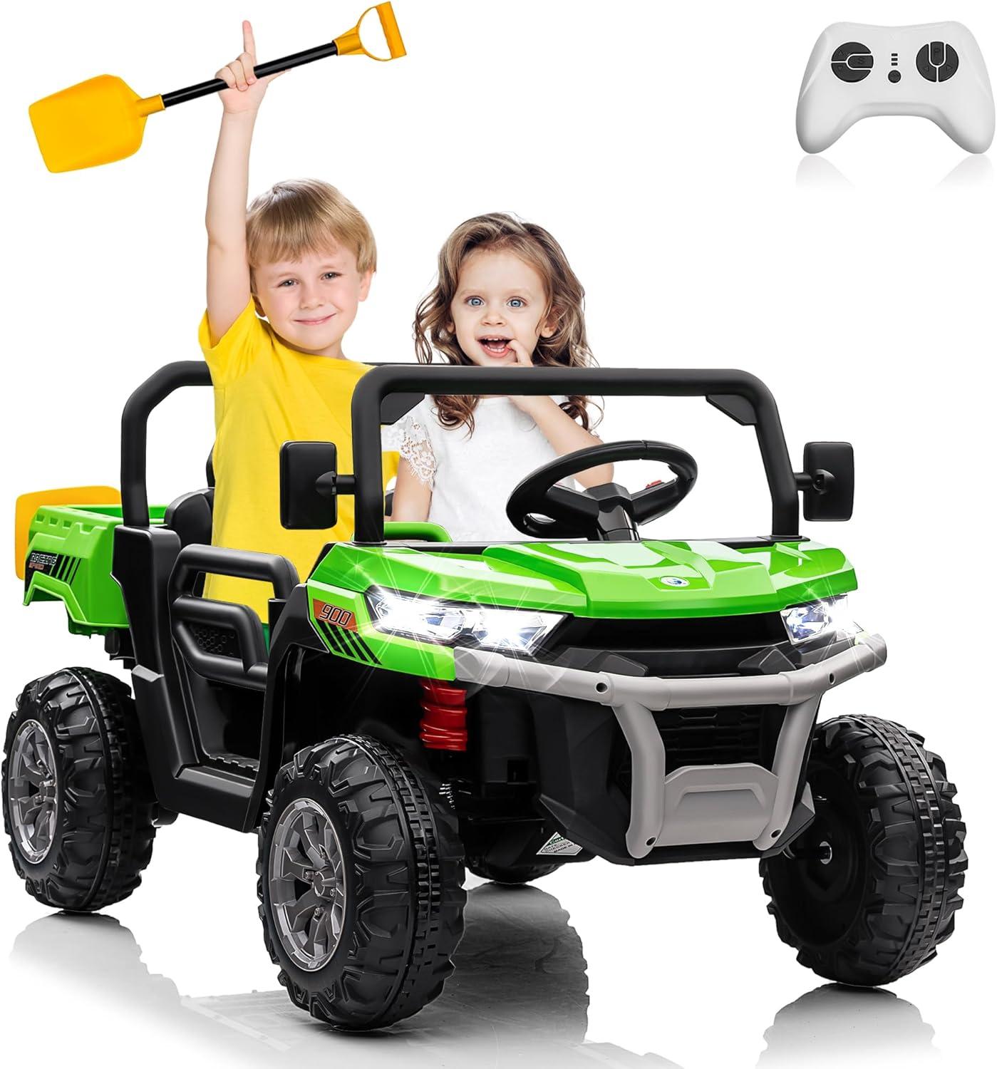 4 Wheels 24V Ride on Dump Truck Toys 2 Seater Kids Ride On UTV Car with Remote Control,Electric Dump Bed